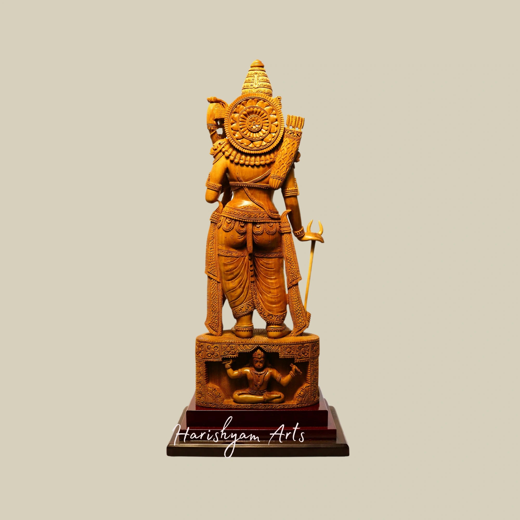 20" Detailed Ram Darbar Wooden Sculpture with Lord Rama on Round Base6