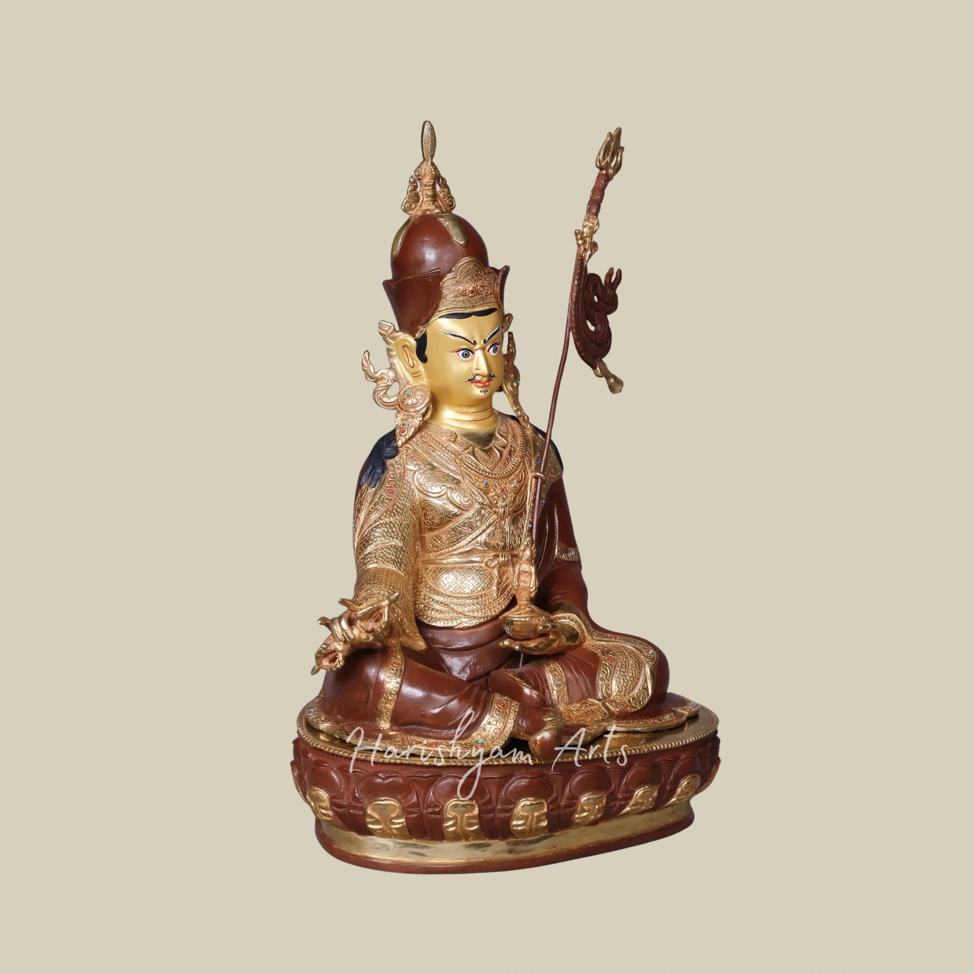 20" Guru Padmasambhava Copper Gold Plated Sacred Buddhist Statue
