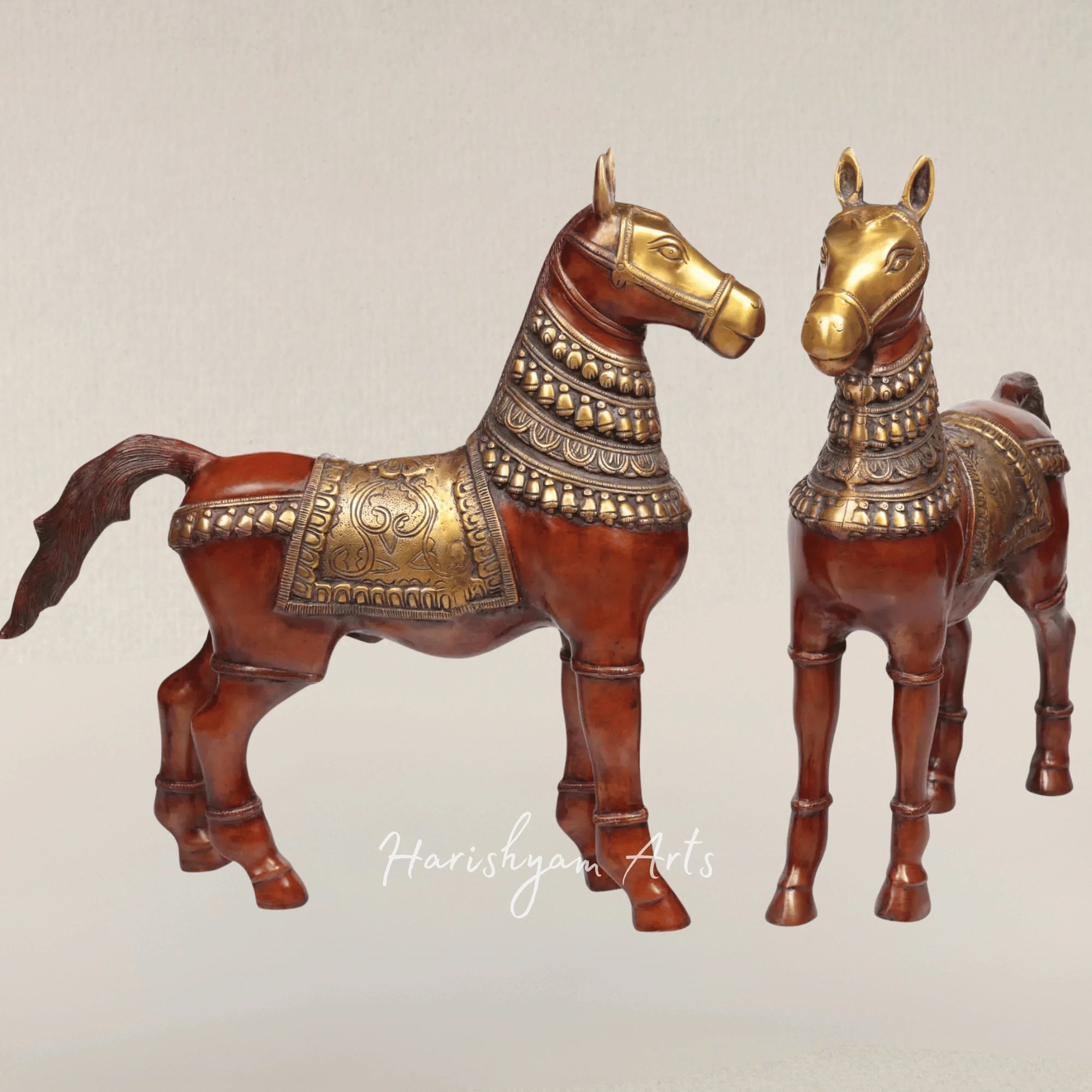 20" Handcrafted Brass Twin Horses Figurine Made in India