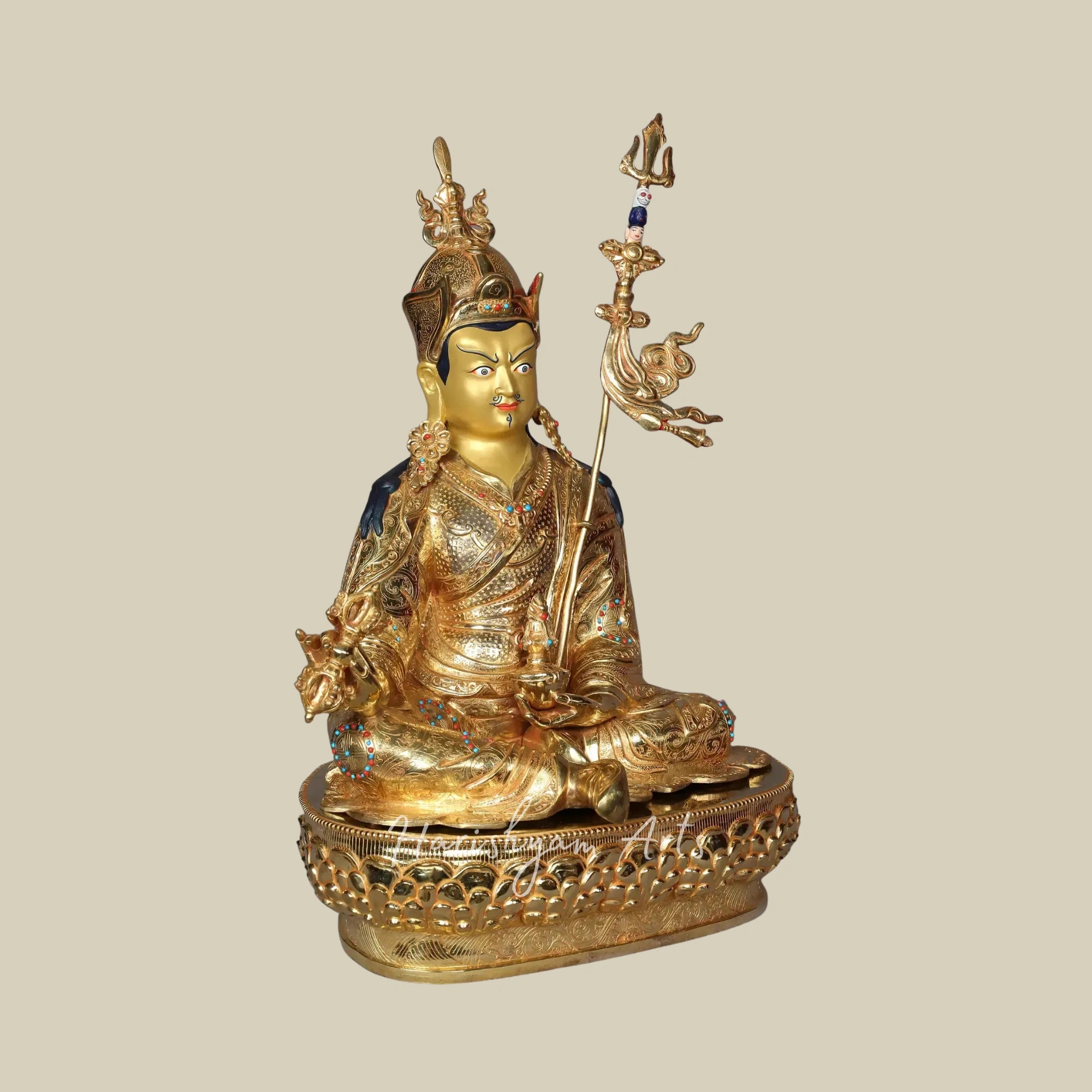 20" Handcrafted Guru Rinpoche Statue on Pedestal Premium Copper from Nepal