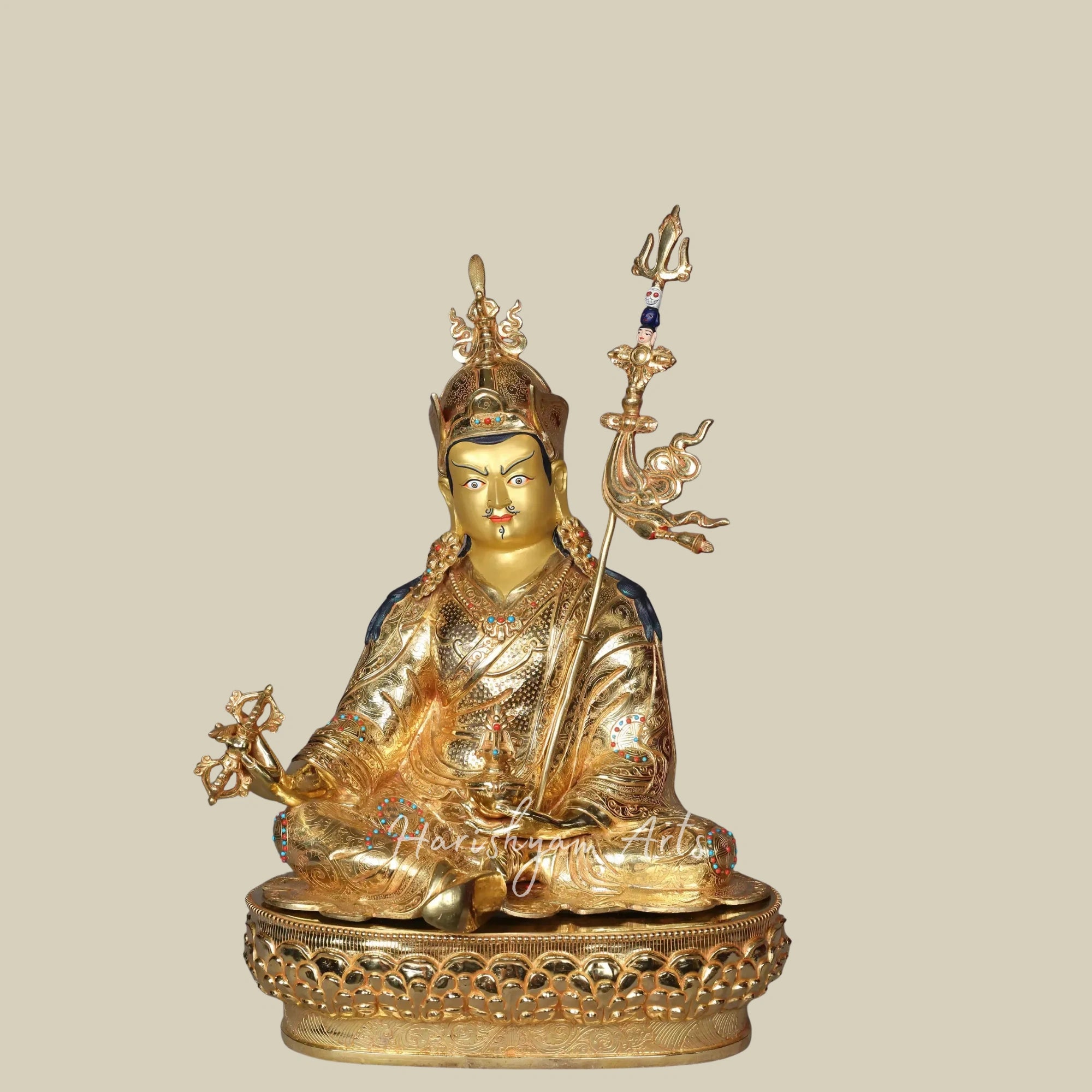 20" Handcrafted Guru Rinpoche Statue on Pedestal Premium Copper from Nepal
