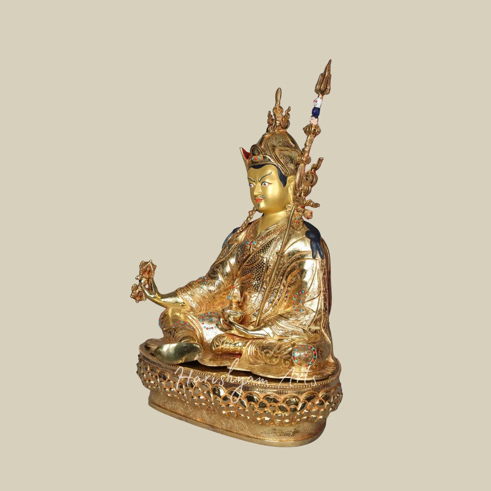 20" Handcrafted Guru Rinpoche Statue on Pedestal Premium Copper from Nepal