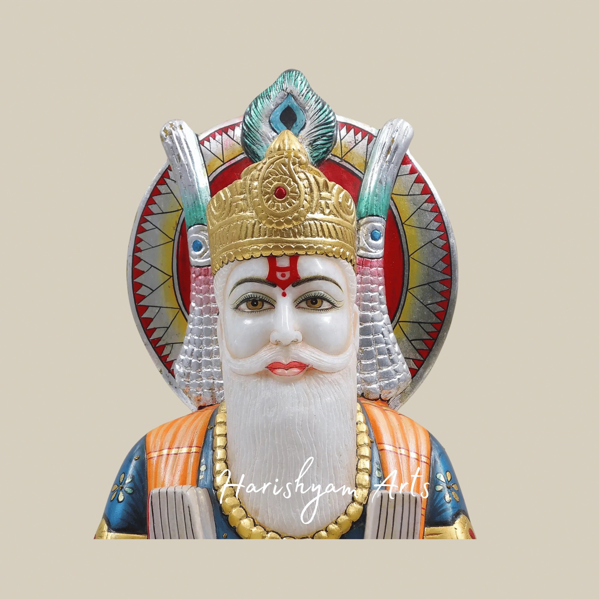 210" Jhulelal Ji Marble Idol For Home And Temple Décor Handcrafted In Pure Makrana Stone
