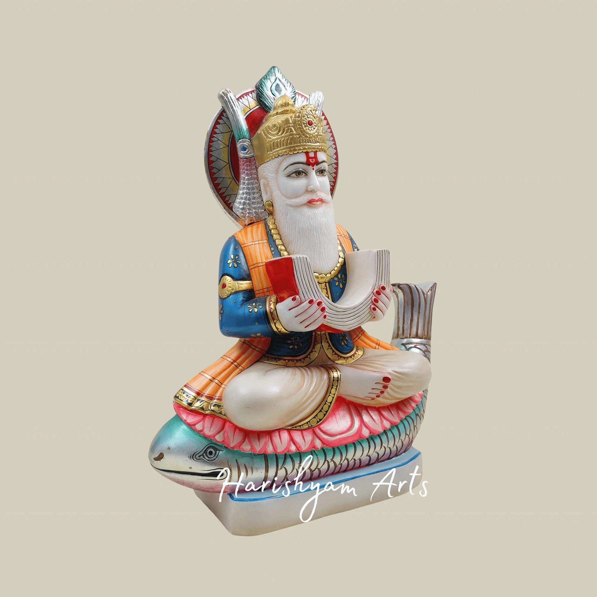 20" Jhulelal Ji Marble Idol For Home And Temple Décor Handcrafted In Pure Makrana Stone