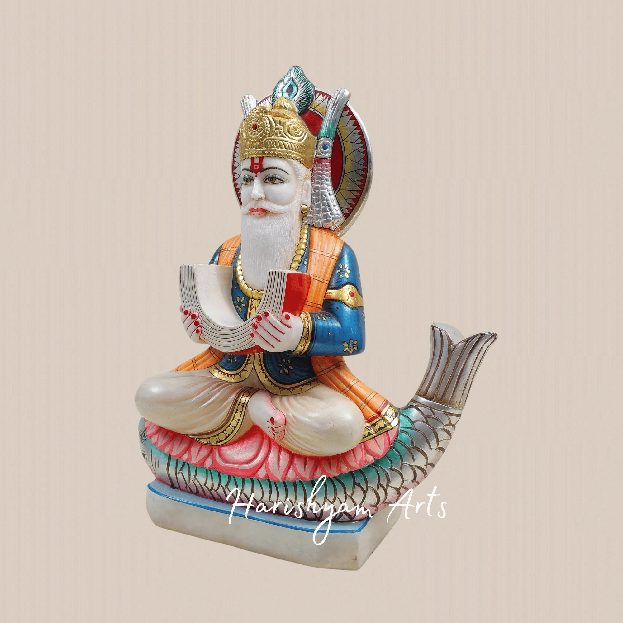 20" Jhulelal Ji Marble Idol For Home And Temple Décor Handcrafted In Pure Makrana Stone6