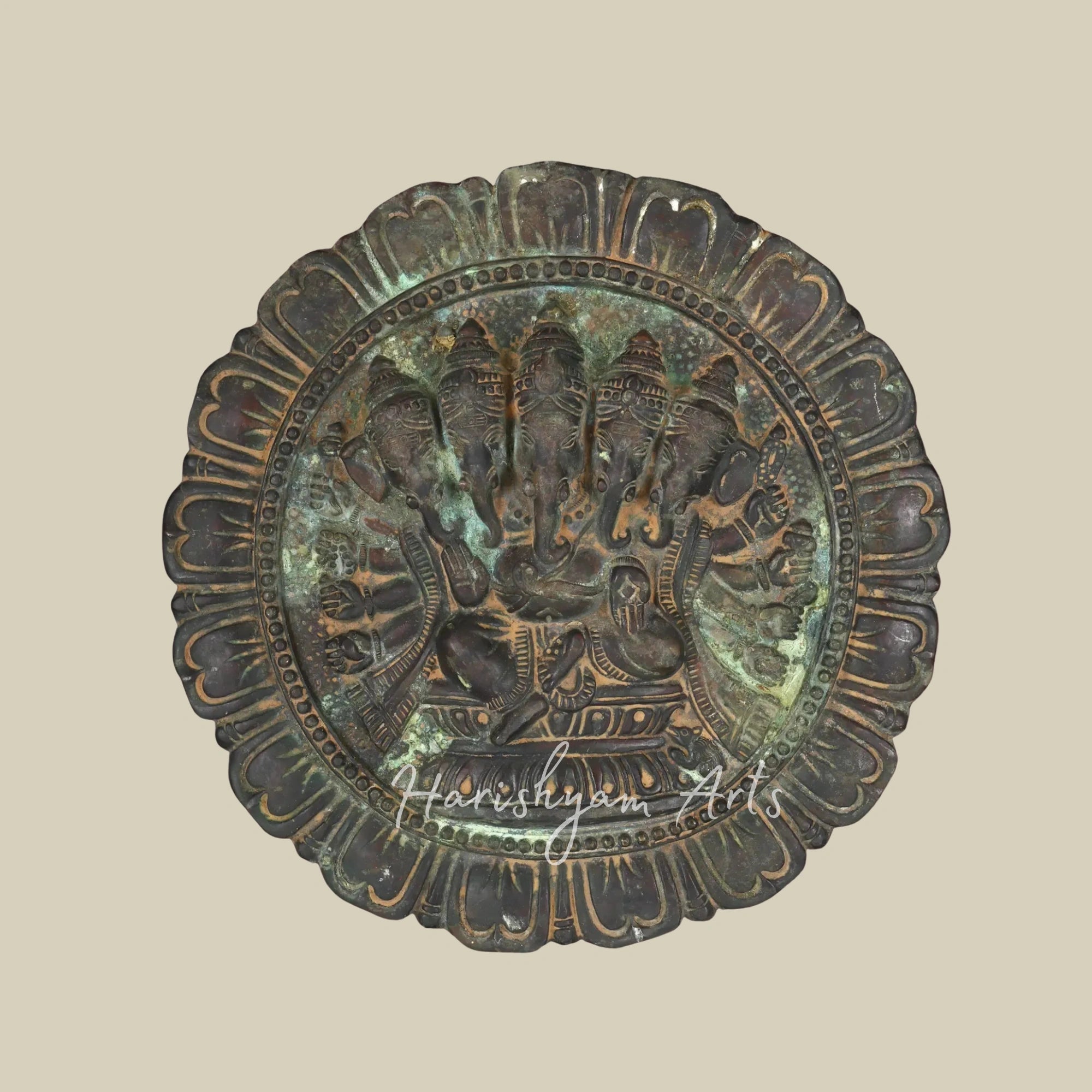 20" Panchamukhi Ganesha Brass Wall Art with Traditional Wooden Frame