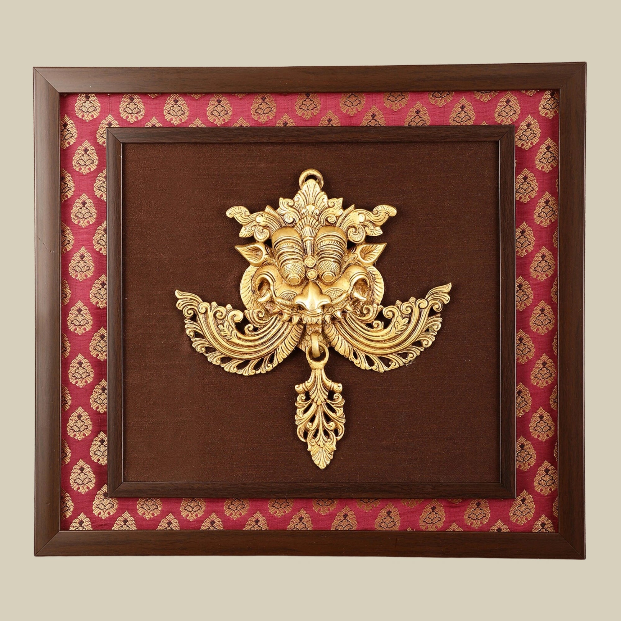 20" Pure Brass Kirtimukha Yali Face on Wooden Frame Premium Fabric Backing3