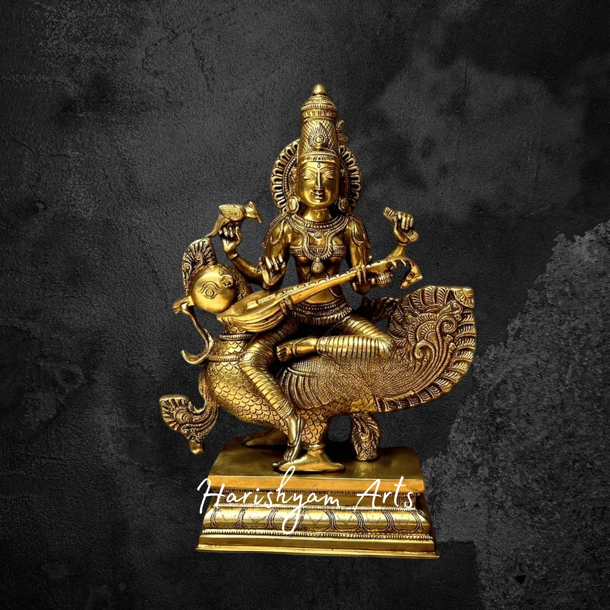 20" Pure Brass Superfine Saraswati Statue Representing Knowledge and Arts