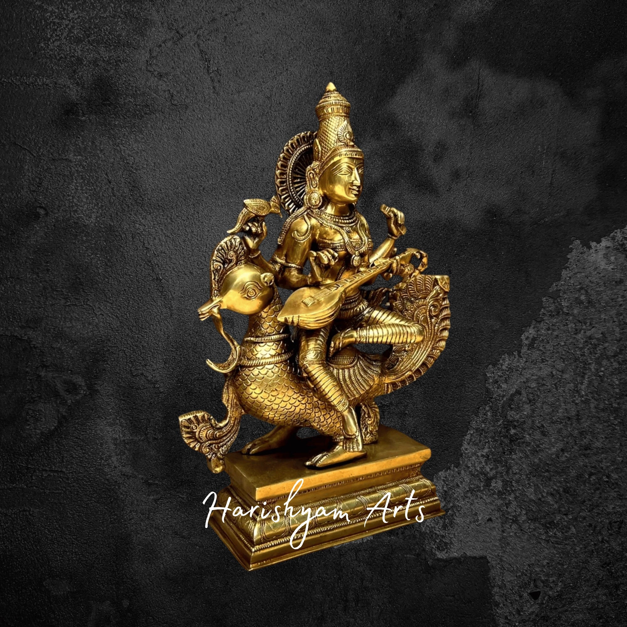 20" Pure Brass Superfine Saraswati Statue Representing Knowledge and Arts