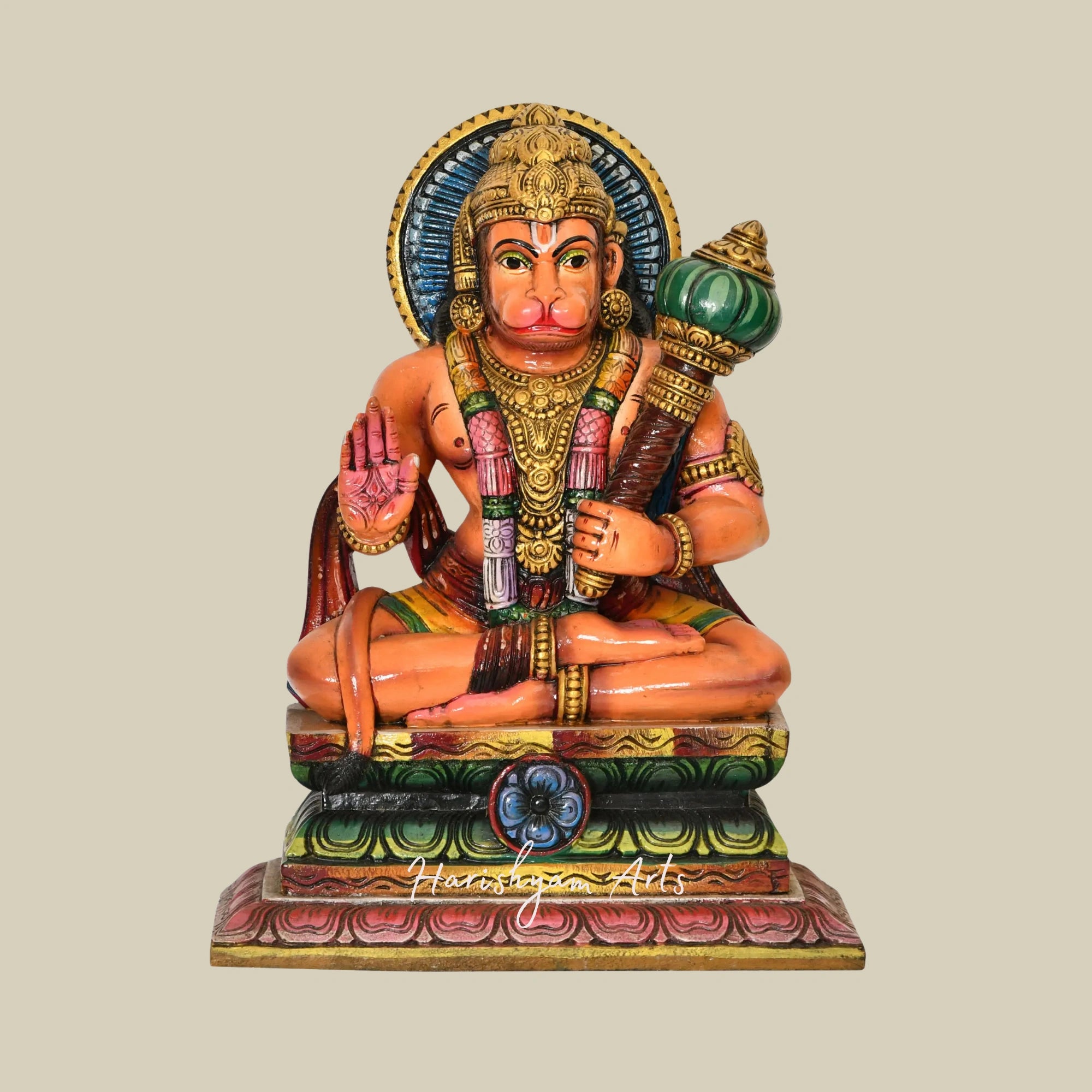 20" Religious Wooden Hanuman Sculpture in Blessing Posture