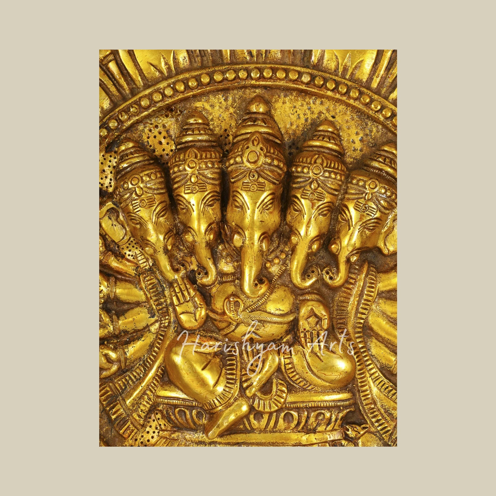 20"  Sacred Panchamukhi Ganesha Brass Statue for Wall Decor