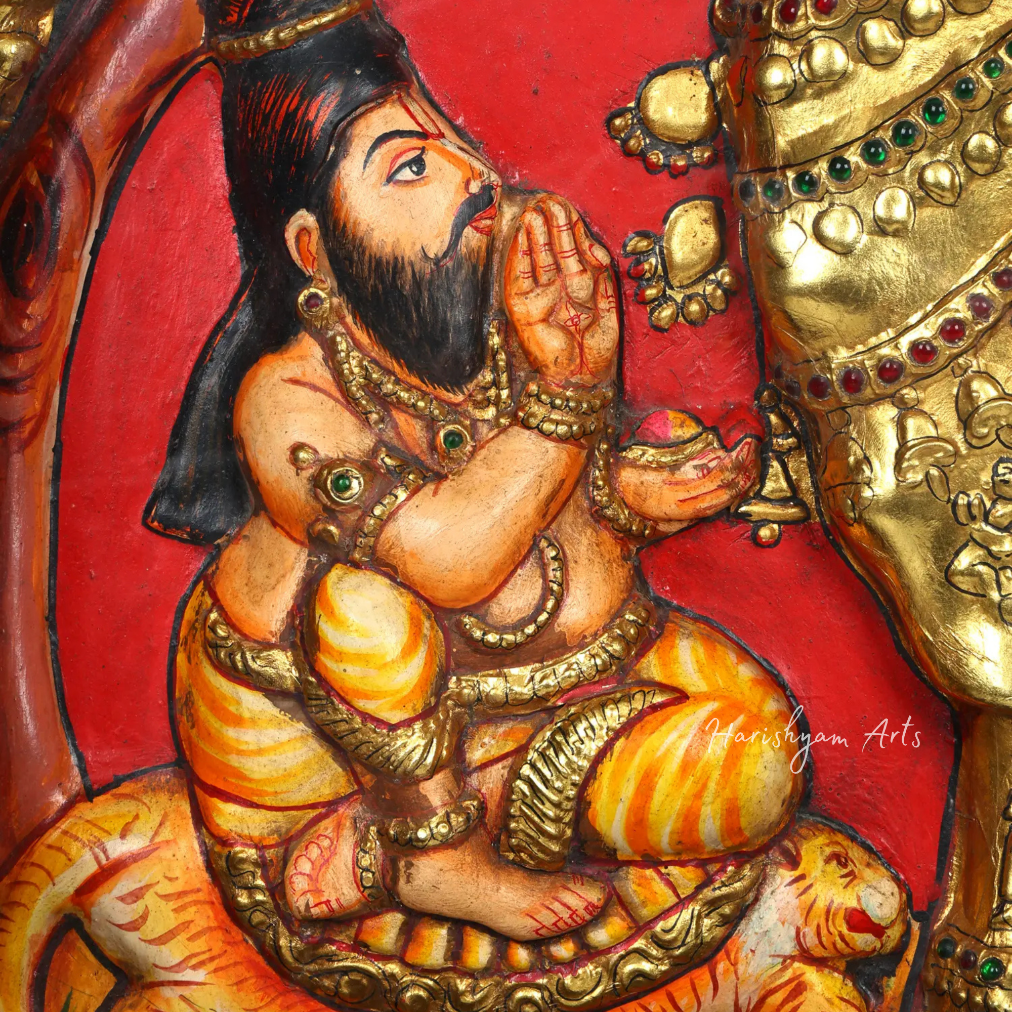 20" Tanjore Painting of Vashista Muni Worshipping the Holy Kamadhenu Cow