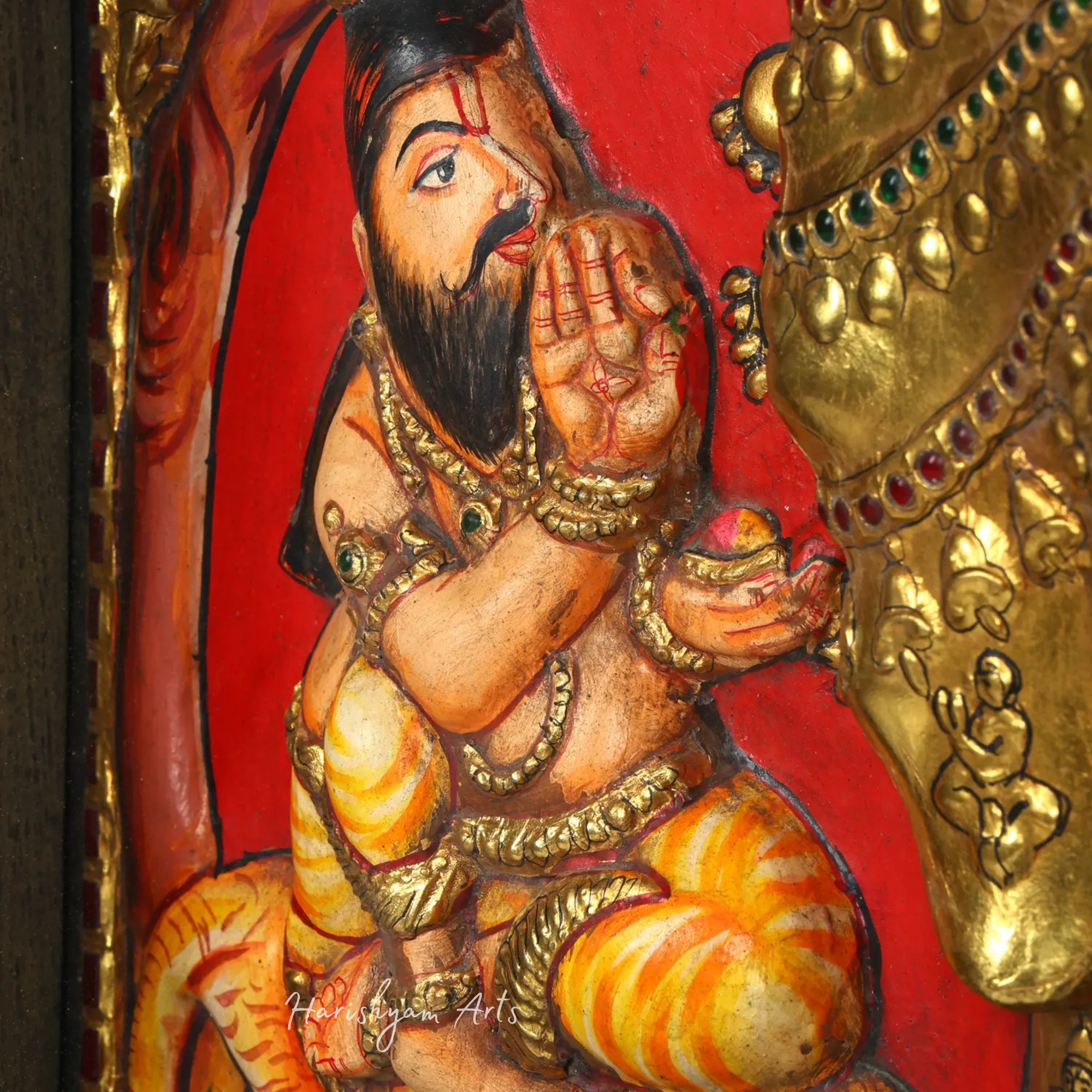 20" Tanjore Painting of Vashista Muni Worshipping the Holy Kamadhenu Cow