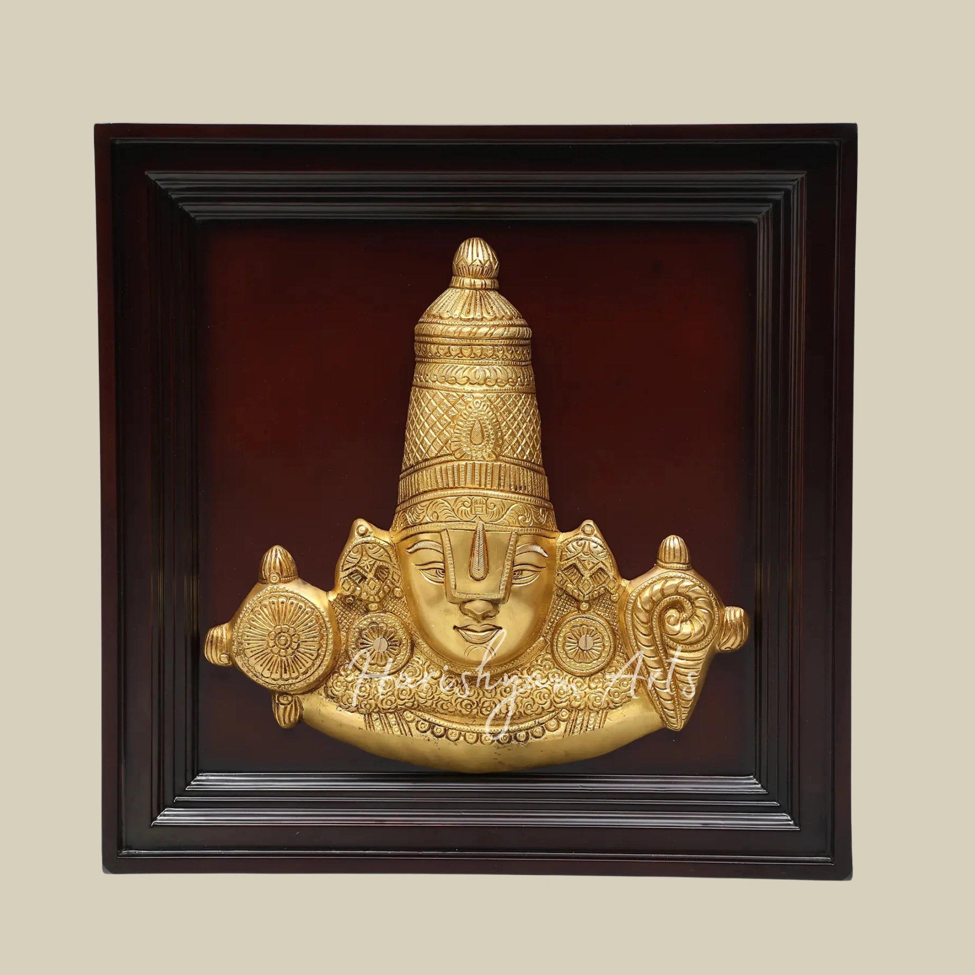 20"  Tirupati Balaji Brass Wall Art with Wooden Frame