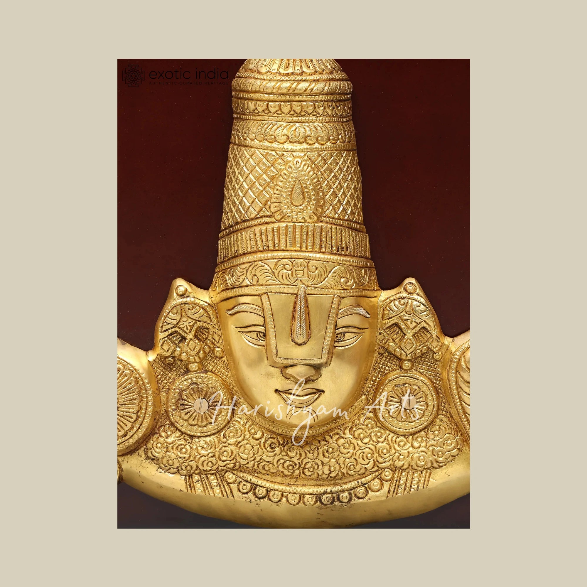 20"  Tirupati Balaji Brass Wall Art with Wooden Frame