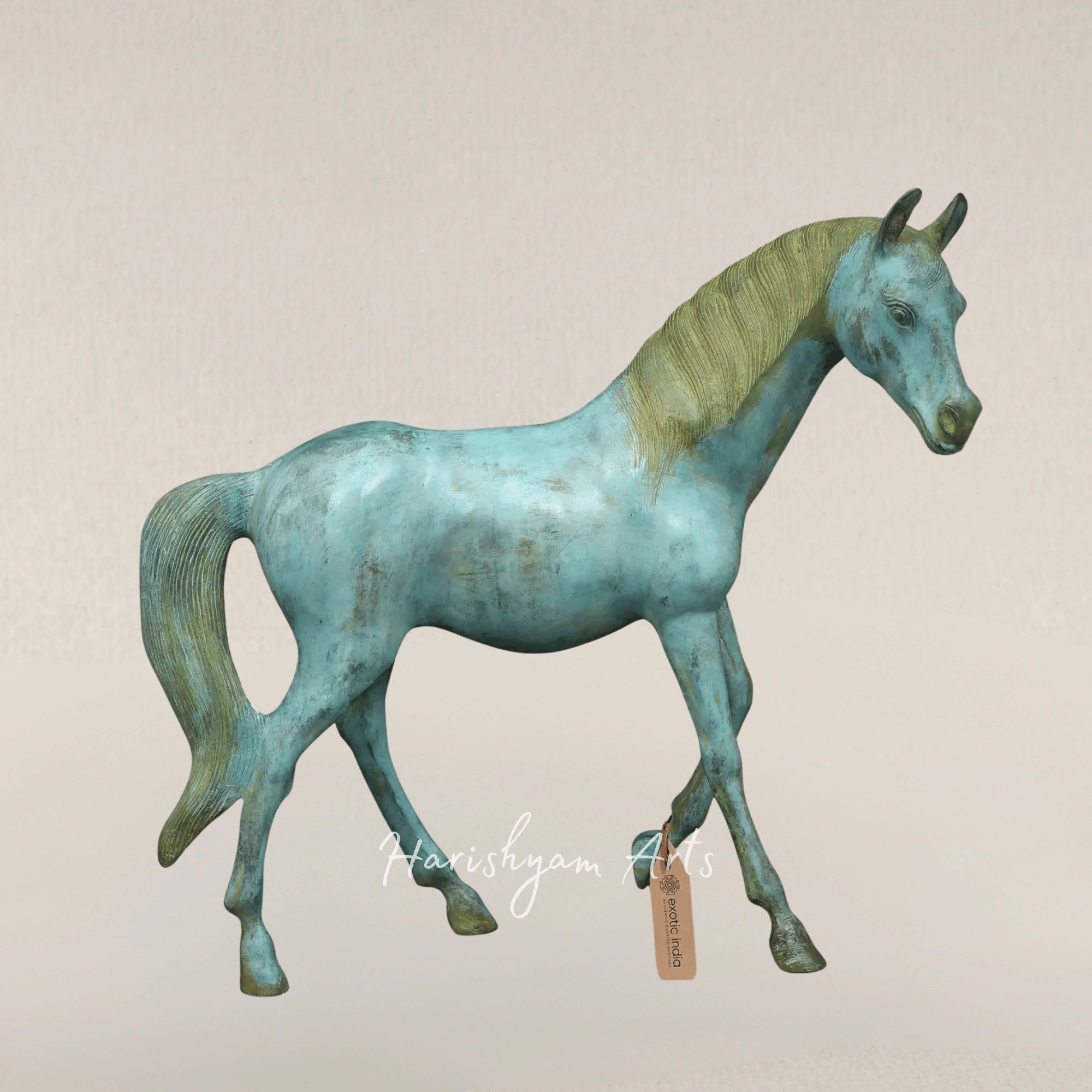 20" Turquoise Brass Horse Decorative Accent for Stylish Homes