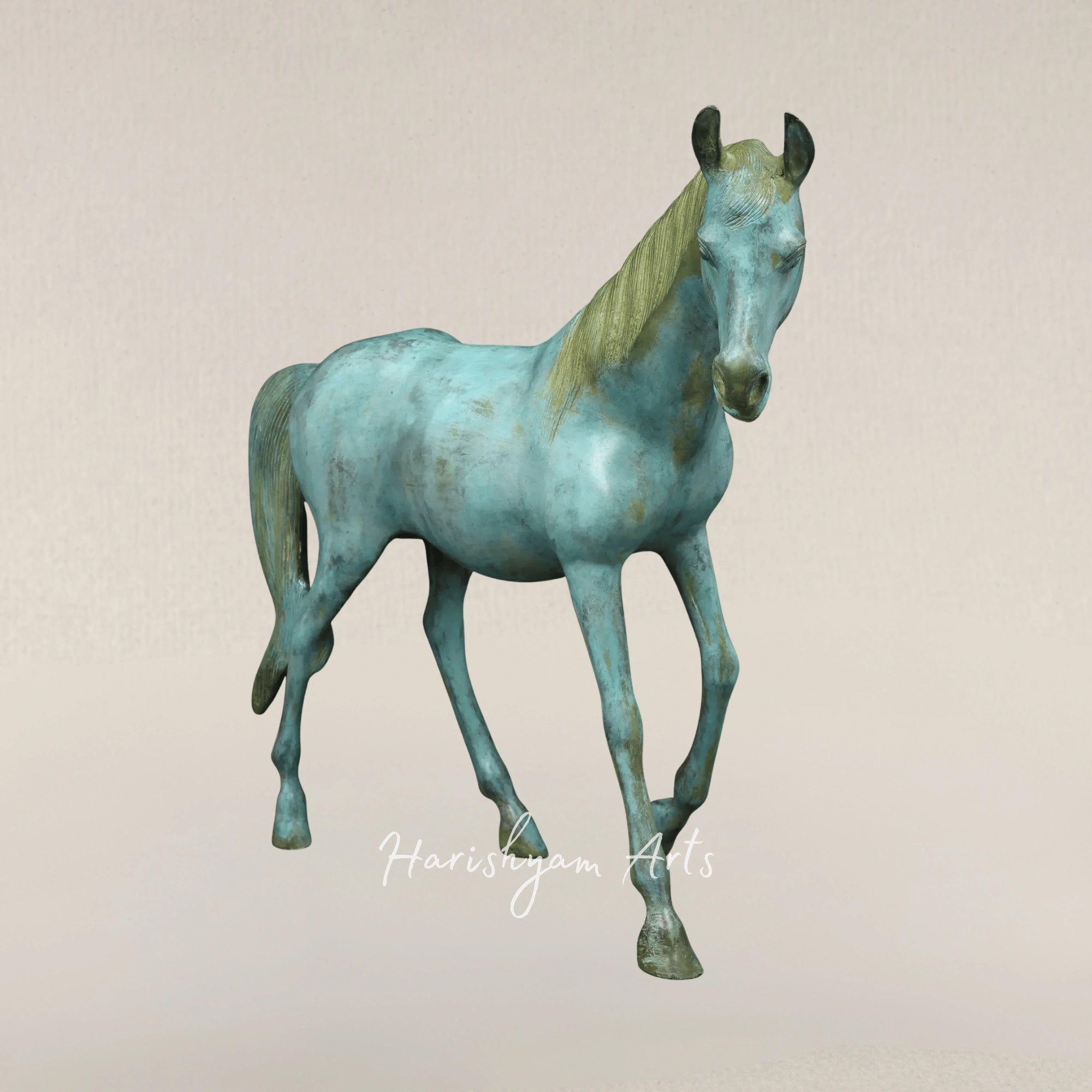 20" Turquoise Brass Horse Decorative Accent for Stylish Homes
