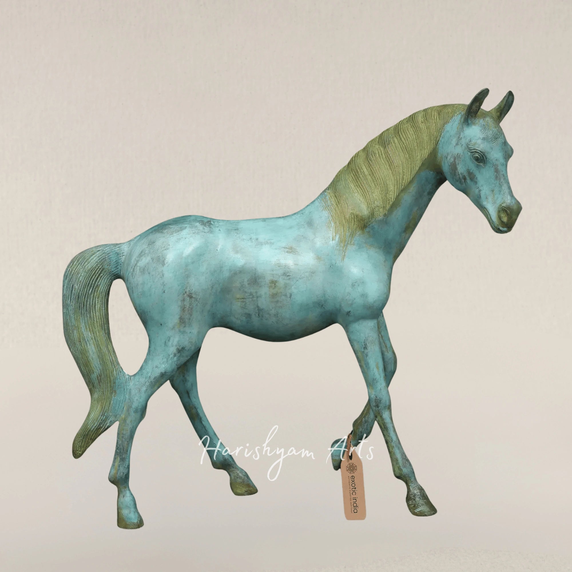 20" Turquoise Brass Horse Decorative Accent for Stylish Homes