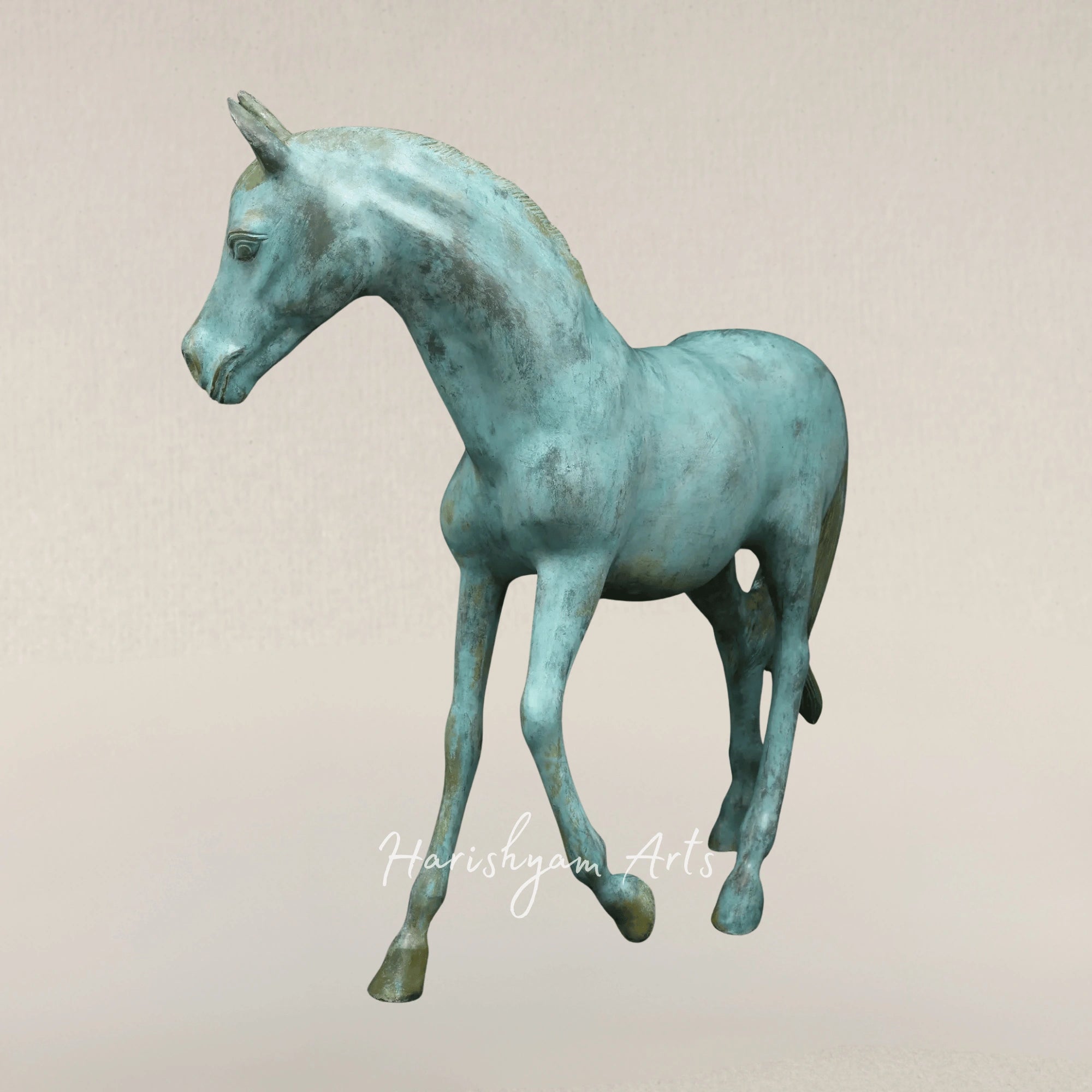 20" Turquoise Brass Horse Decorative Accent for Stylish Homes