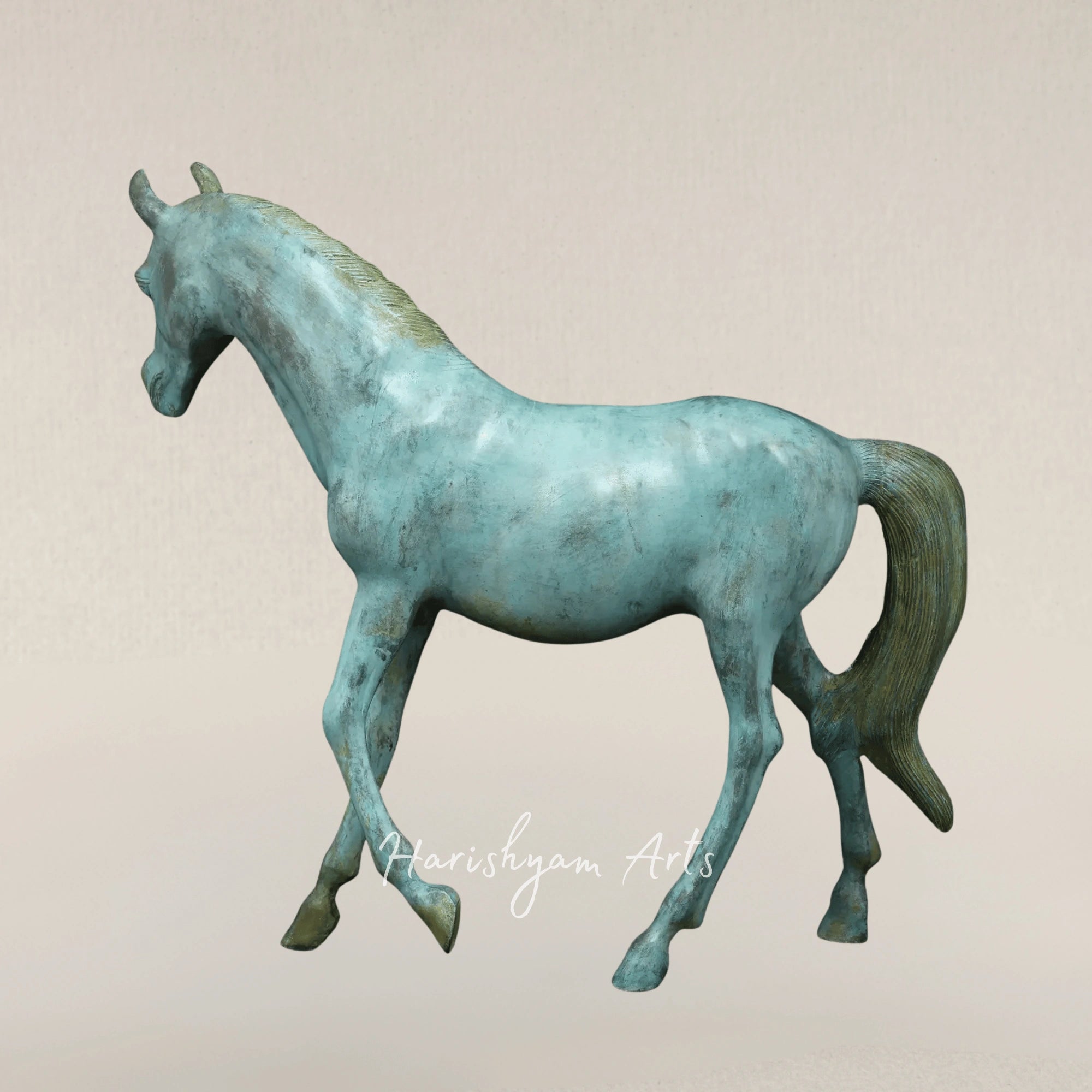 20" Turquoise Brass Horse Decorative Accent for Stylish Homes