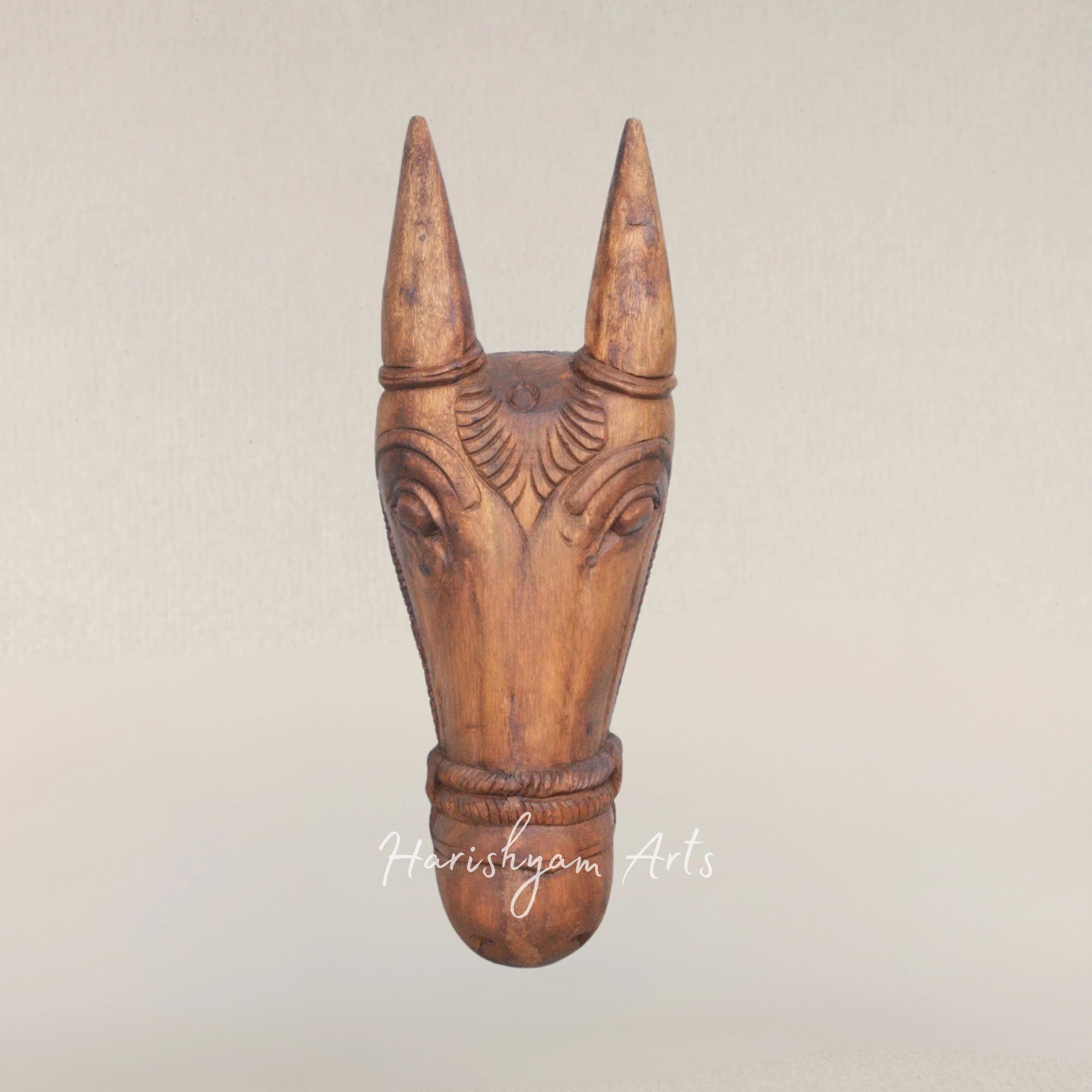 20" Wax Brown Artisan Cow Head Wooden Wall Mount Decor