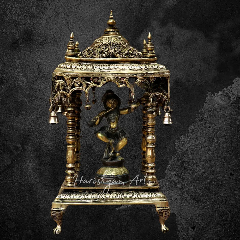 20” Unique brass temple with beautifully handcrafted pillars