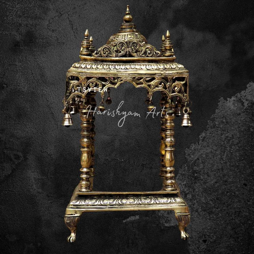 20” Unique brass temple with beautifully handcrafted pillars