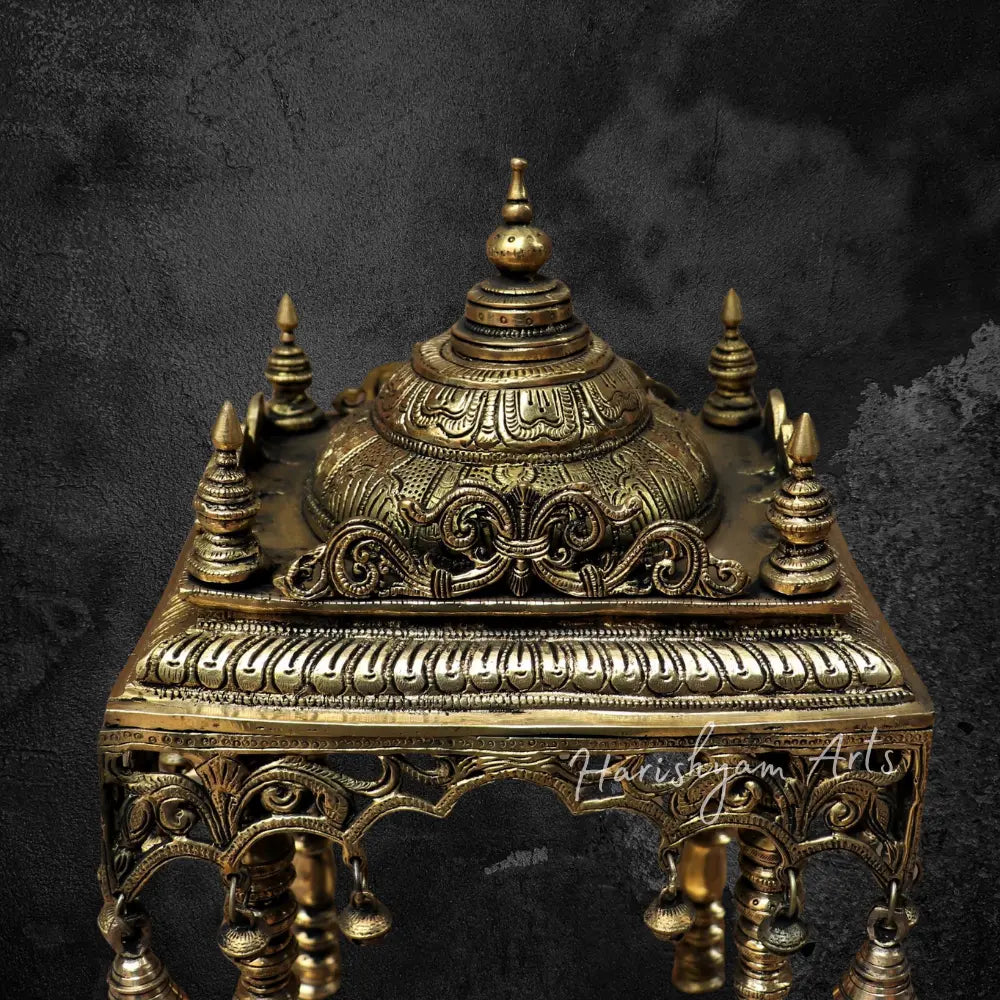 20” Unique brass temple with beautifully handcrafted pillars