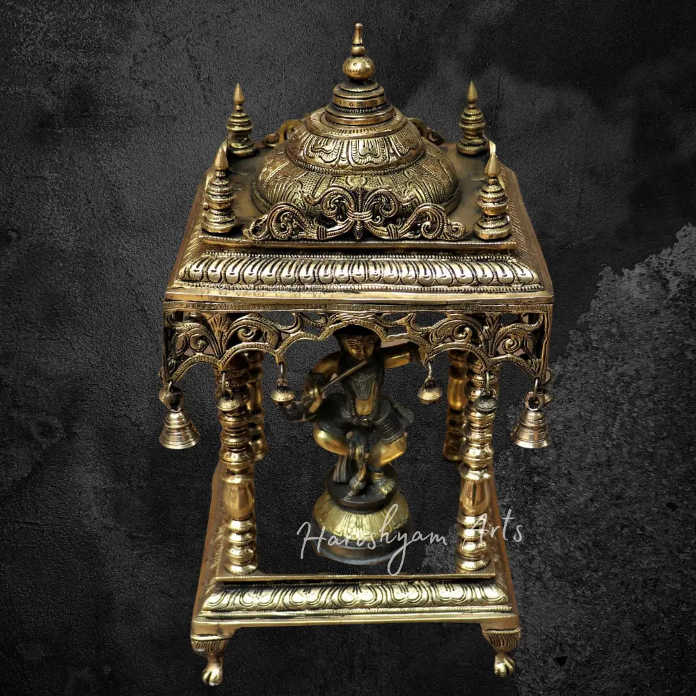 20” Unique brass temple with beautifully handcrafted pillars