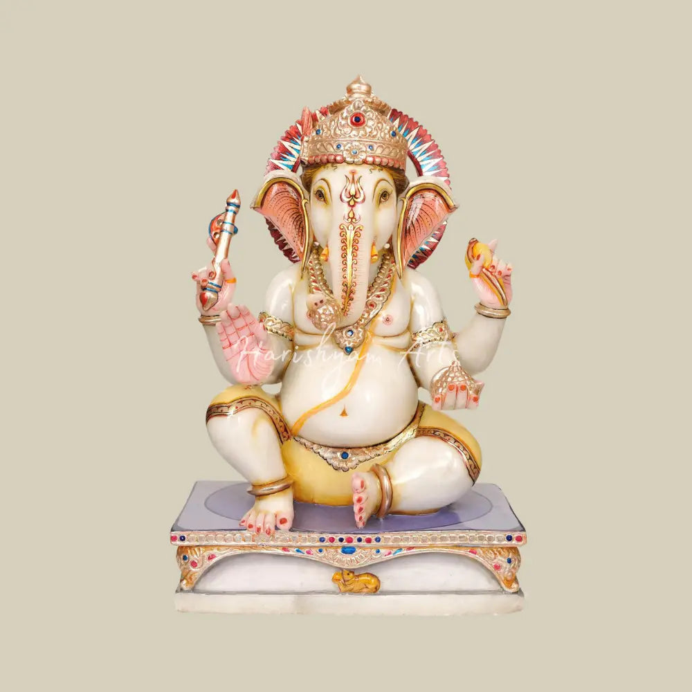 20" lord ganapati sitting on pedestal marble idol