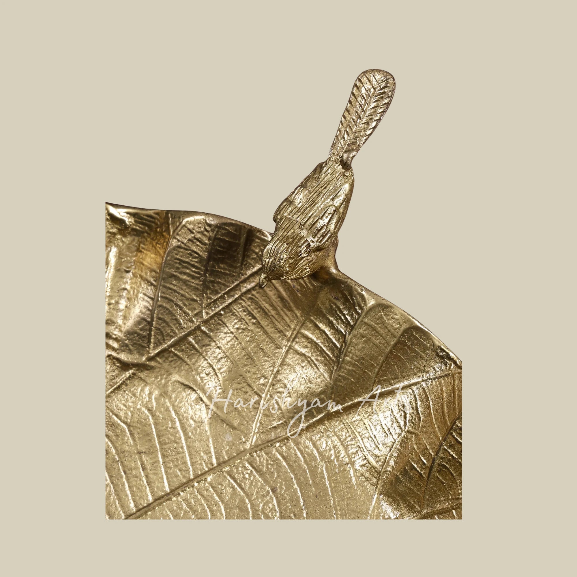 20"  Brass Pipal Leaf Urli Wall Decor with Wooden Frame