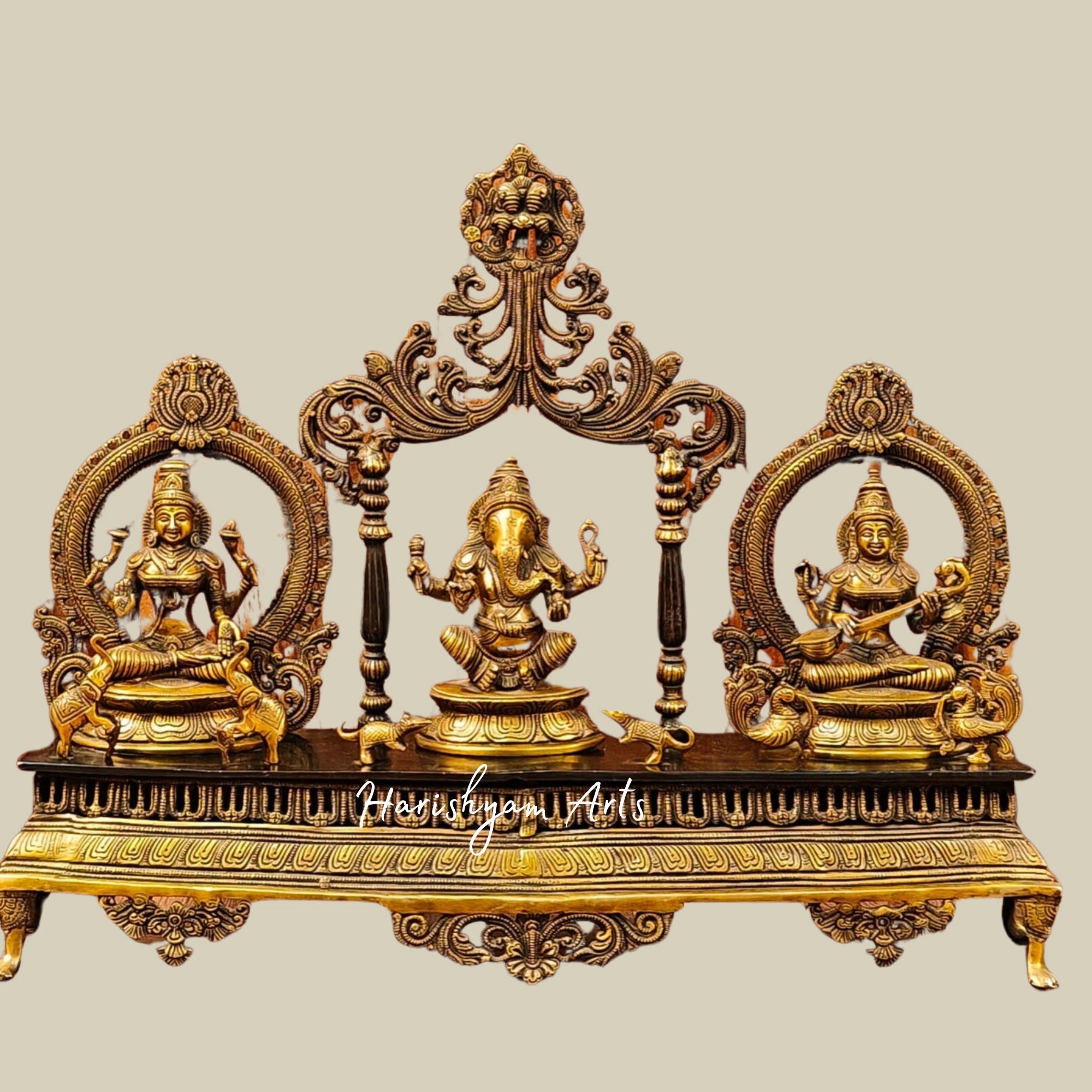 21"Divine Trio of Ganesha, Lakshmi, Saraswati Idols for Temple and Home