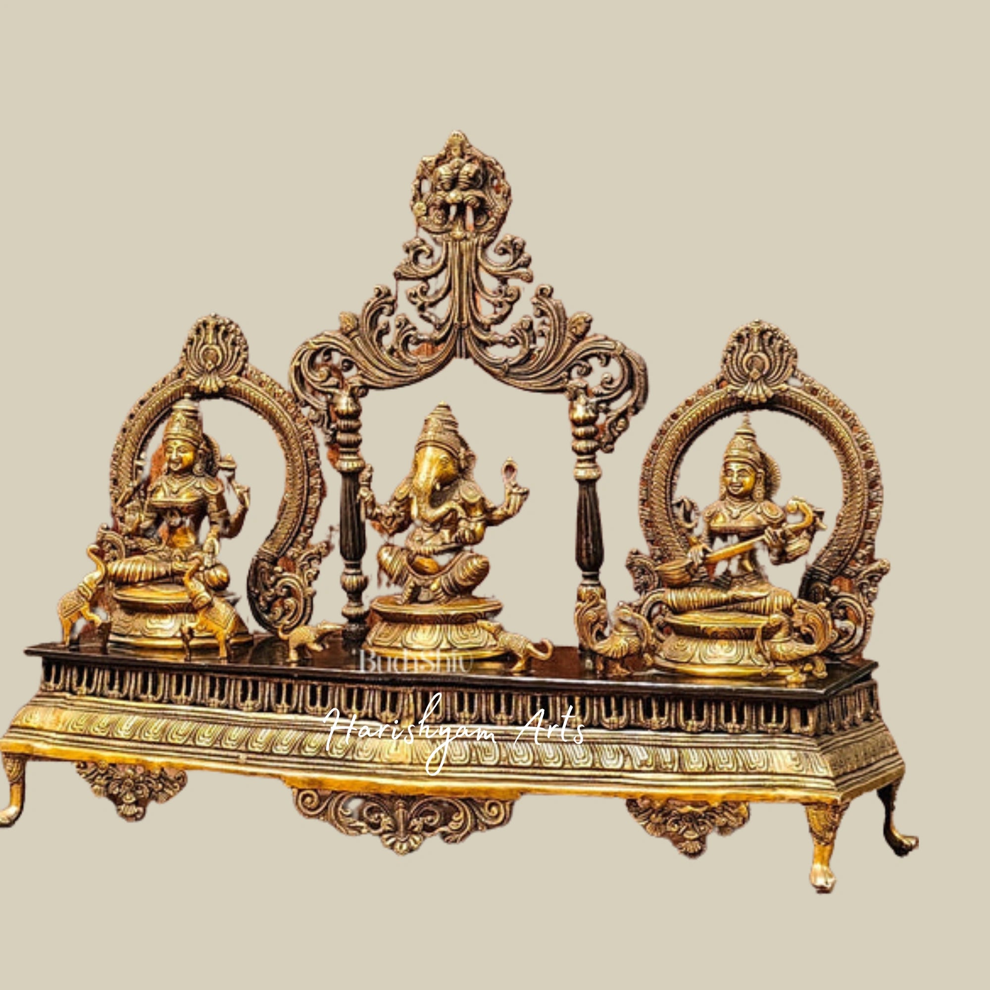 21"Divine Trio of Ganesha, Lakshmi, Saraswati Idols for Temple and Home2