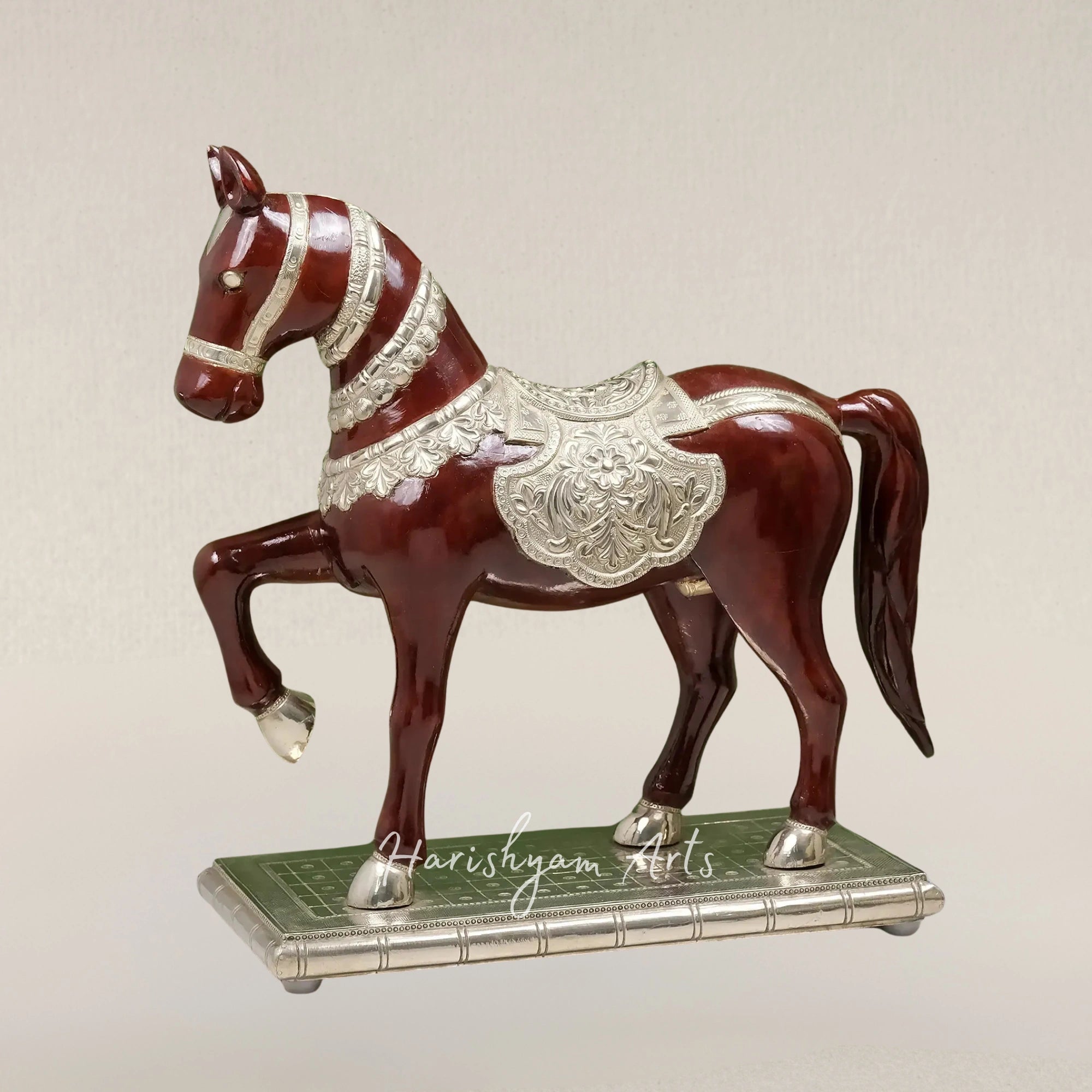 21" Elegant Wooden Horse Showpiece Artistic Animal Figurine