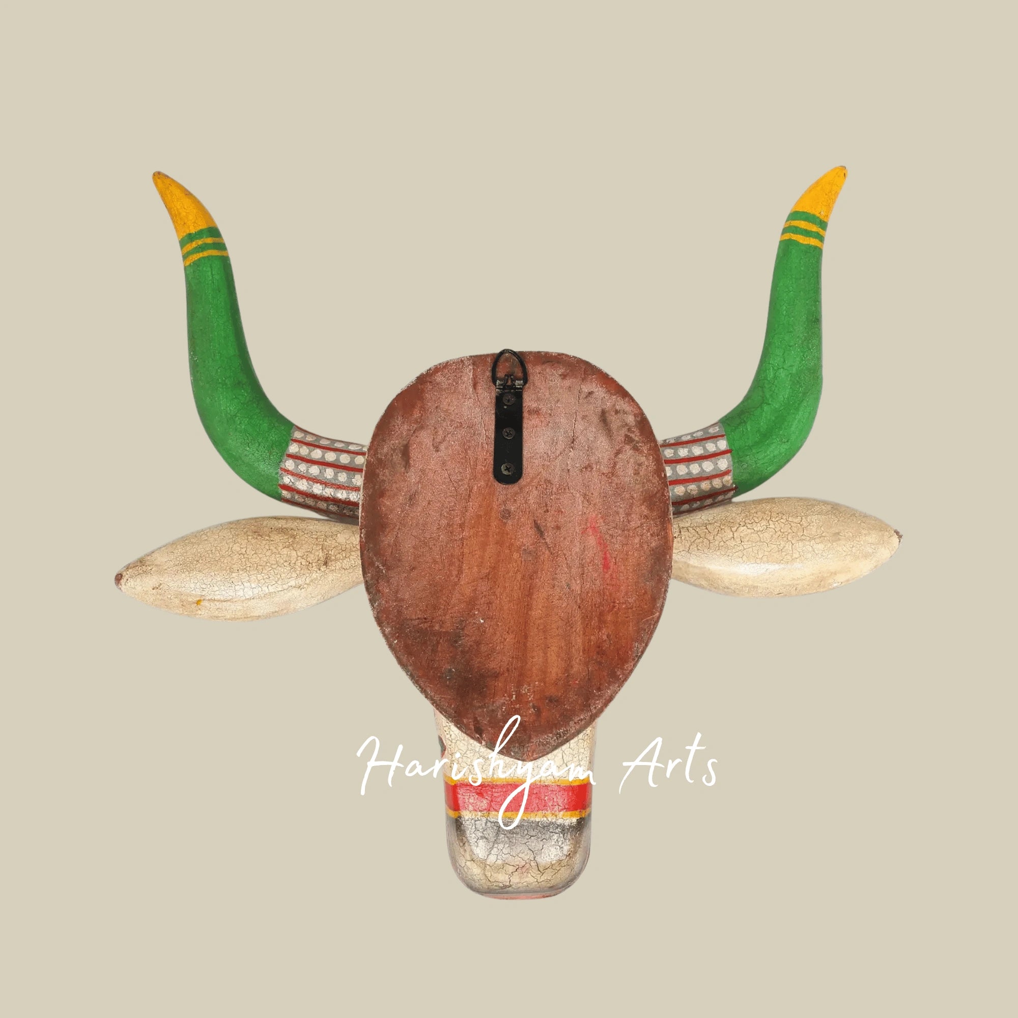 21" Hand-Painted Wooden Cow Head Wall Hanging – Traditional Rajasthani Wood Carving