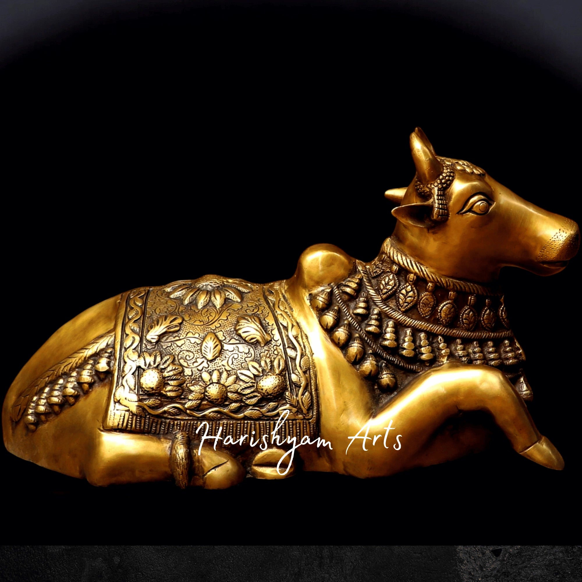 10" Pure Brass Nandi Murti Featuring Shivling Carving for Home Temple