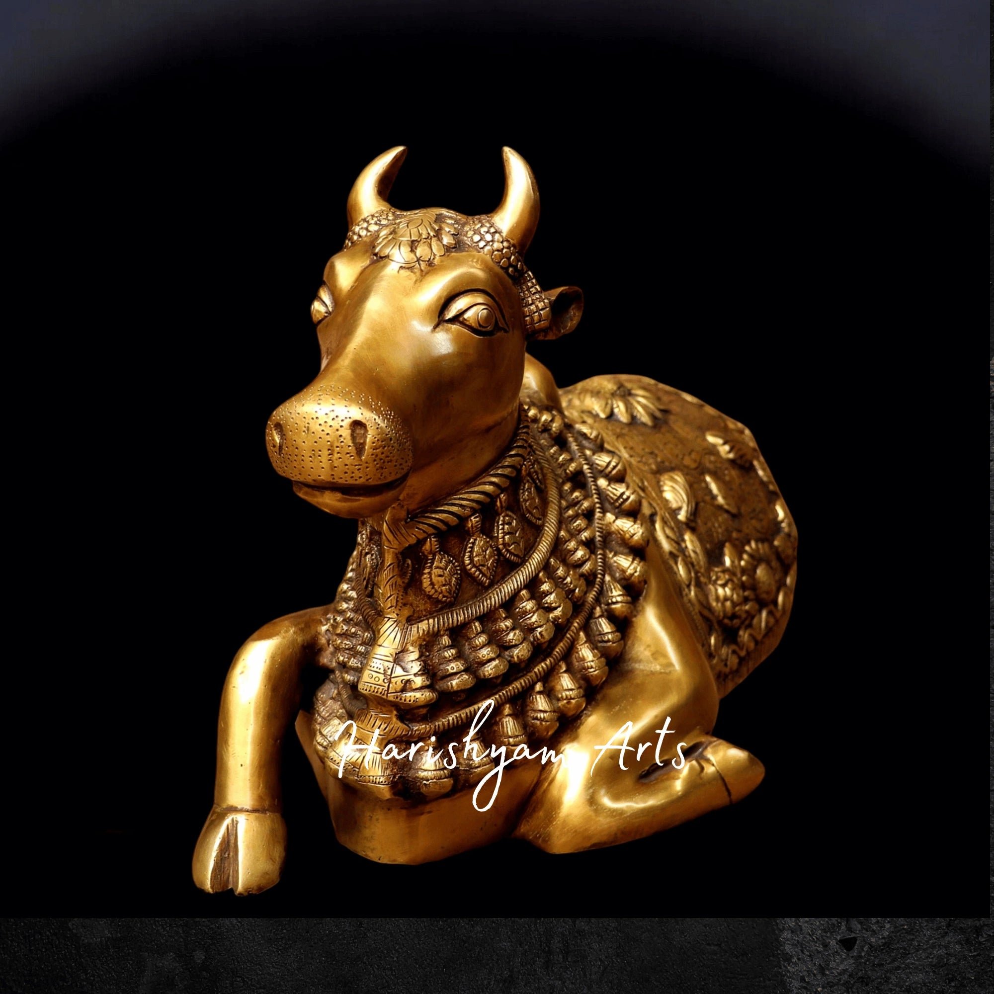 10" Pure Brass Nandi Murti Featuring Shivling Carving for Home Temple