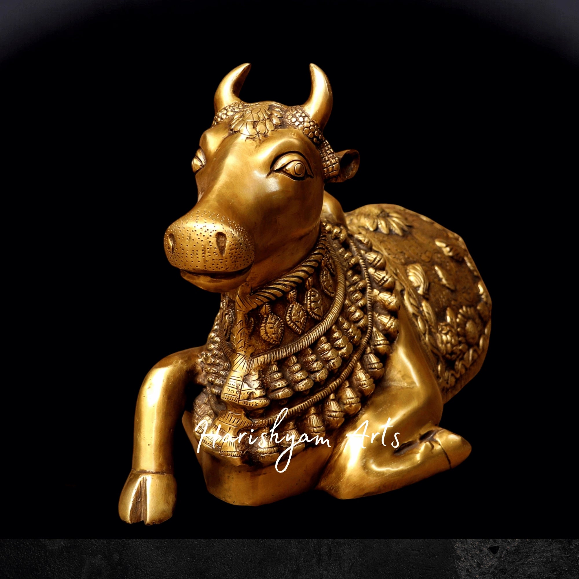 10" Pure Brass Nandi Murti Featuring Shivling Carving for Home Temple