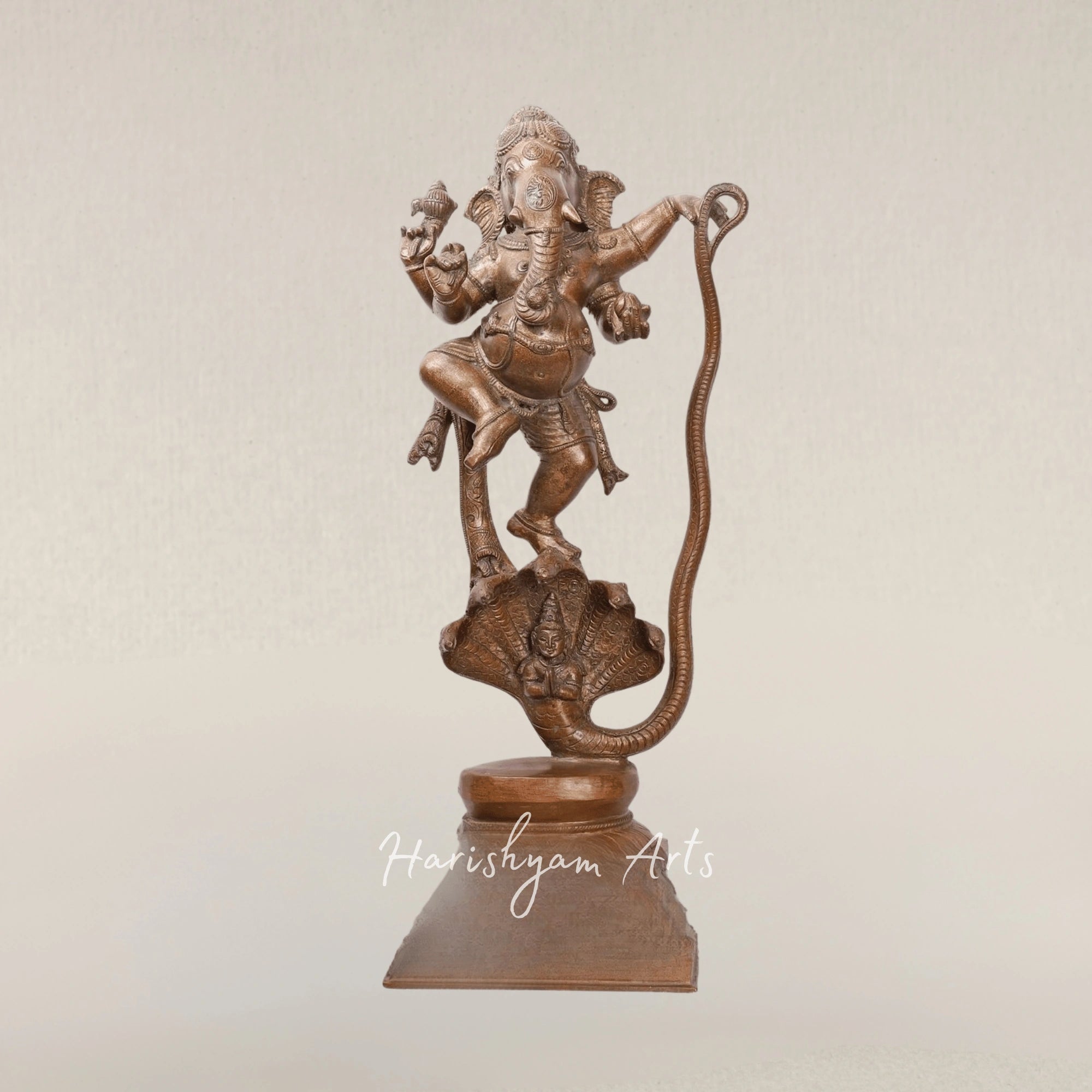 21" Lord Krishna Subduing Kalinga Serpent Handcrafted Bronze Divine Statue