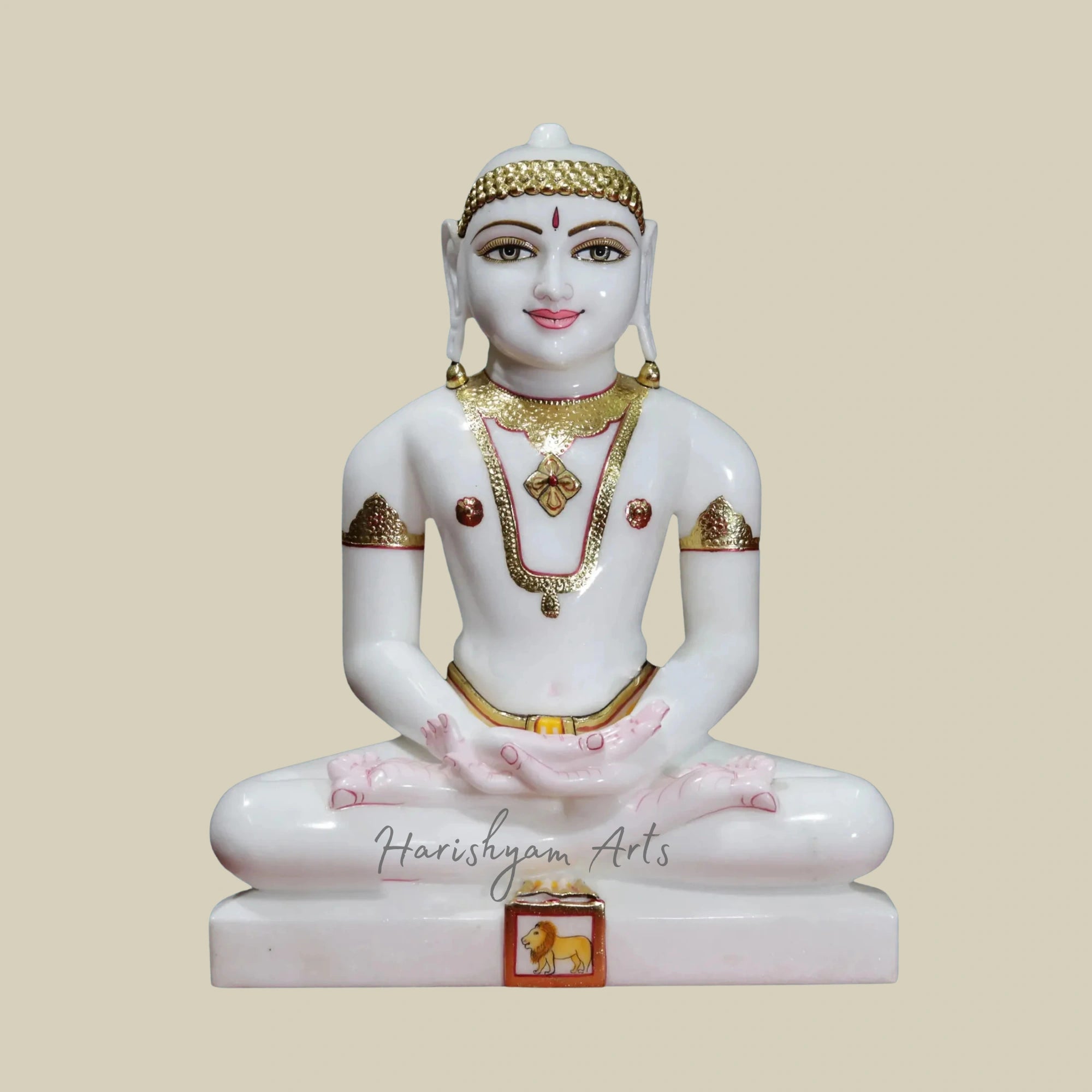 21" Super White Marble Mahavir Jain Sculpture with Intricate Details1