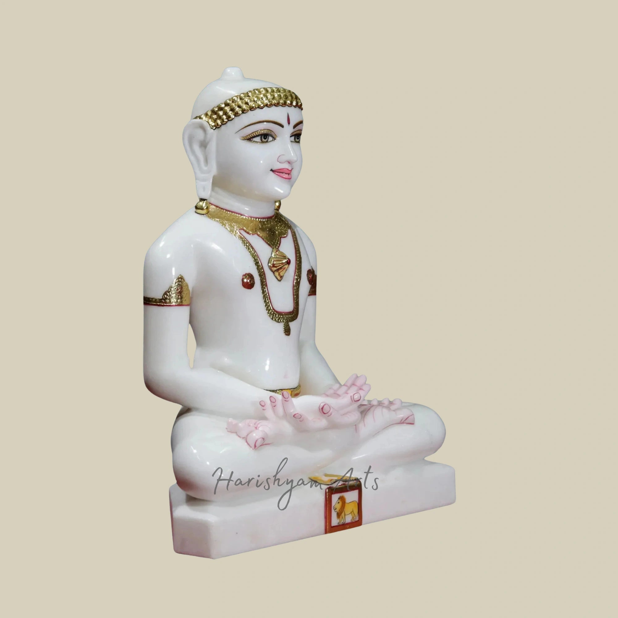 21" Super White Marble Mahavir Jain Sculpture with Intricate Details2