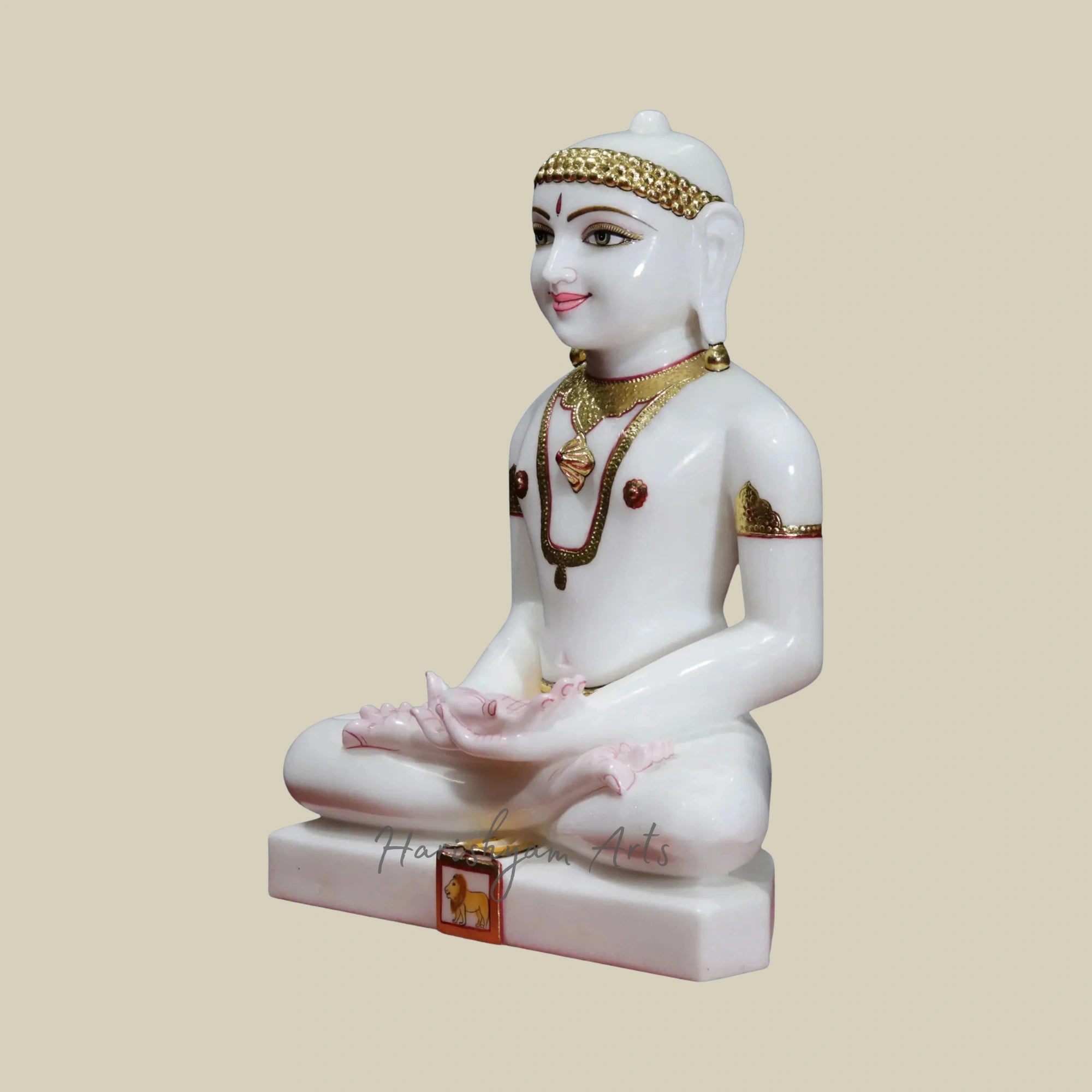 21" Super White Marble Mahavir Jain Sculpture with Intricate Details3