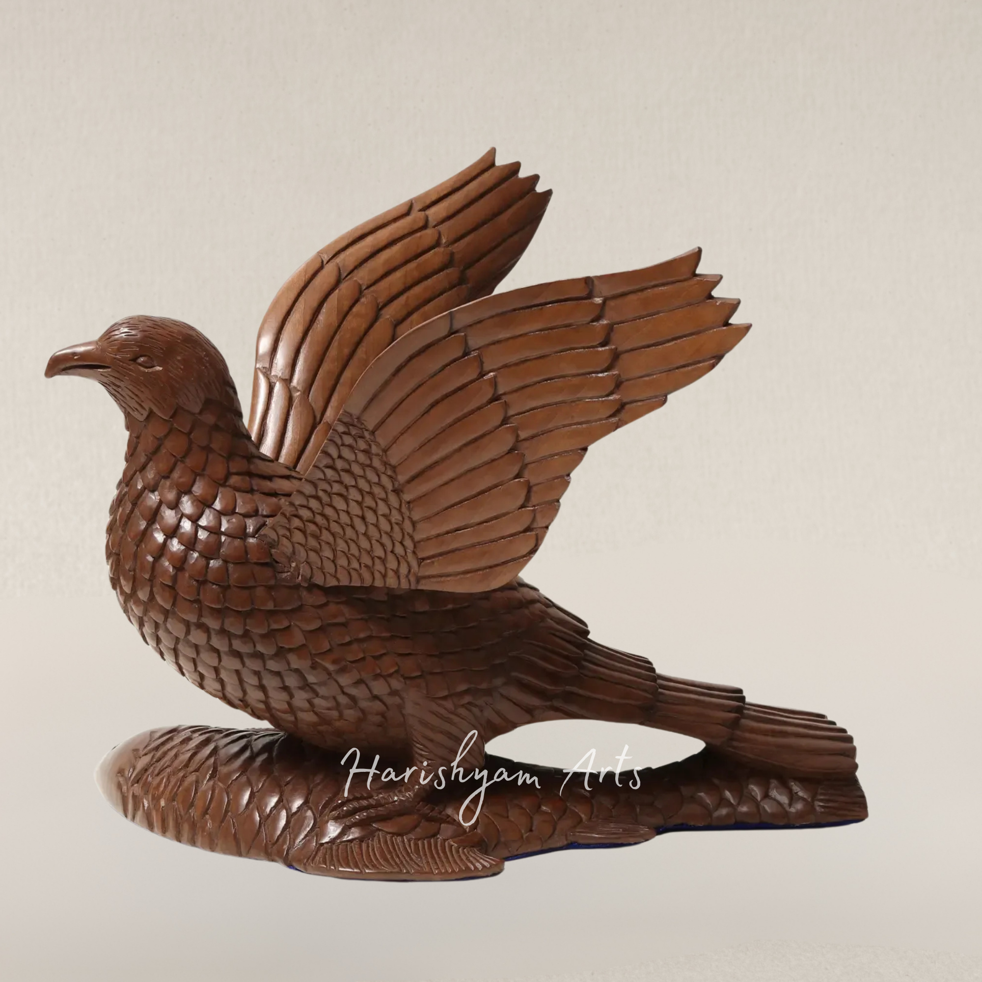 21" Walnut Wood Eagle Masterpiece Capturing a Fish Rustic Home Display