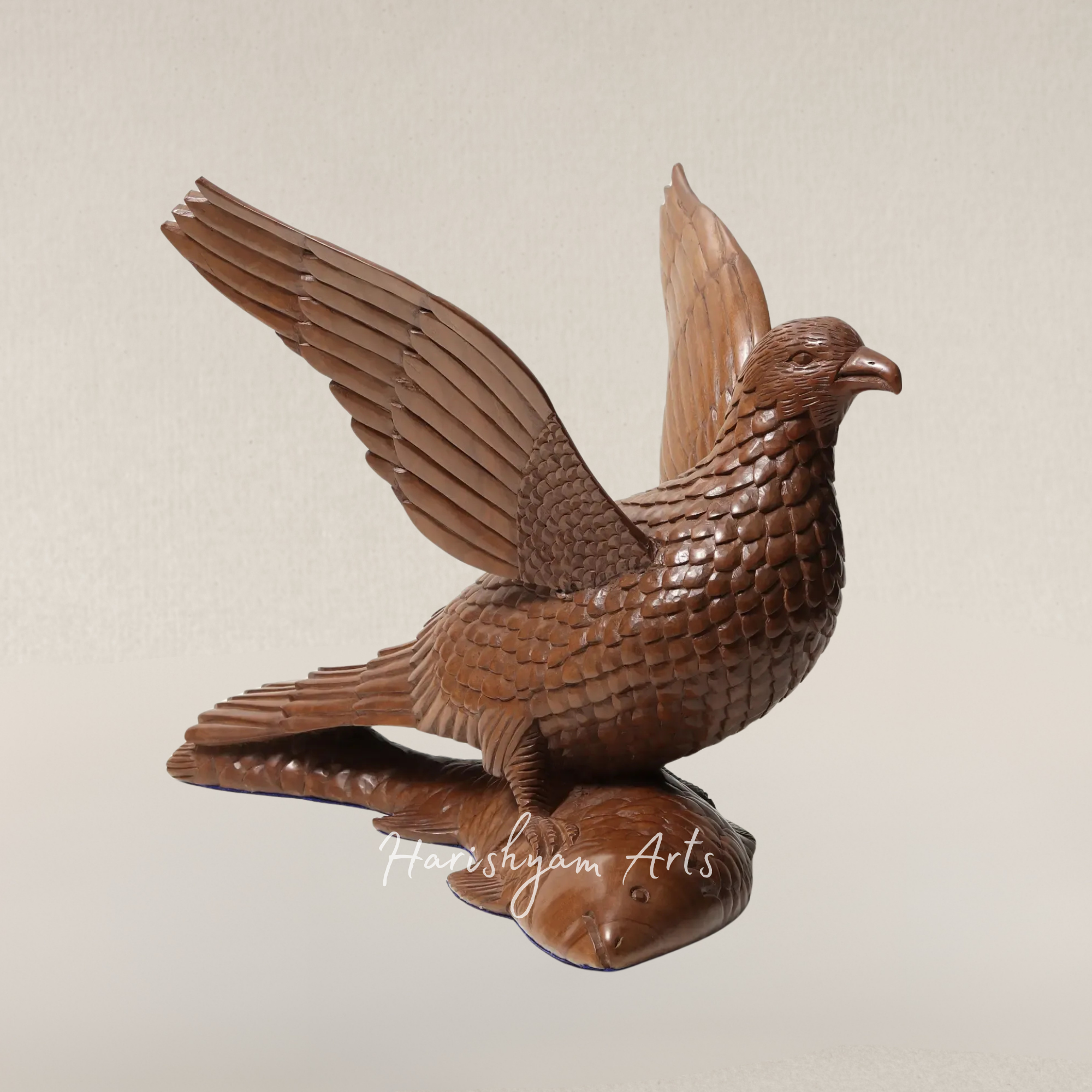 21" Walnut Wood Eagle Masterpiece Capturing a Fish Rustic Home Display