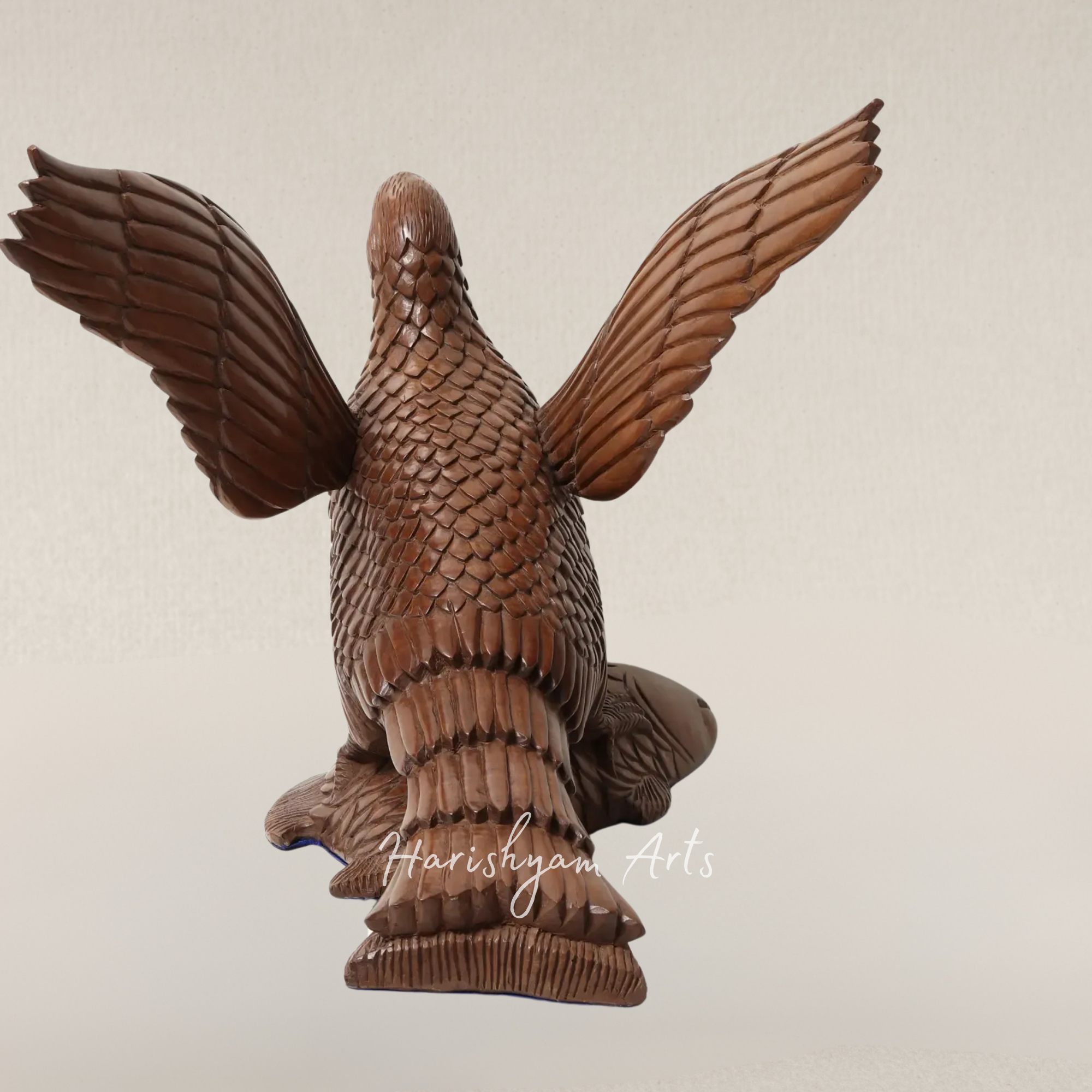 21" Walnut Wood Eagle Masterpiece Capturing a Fish Rustic Home Display