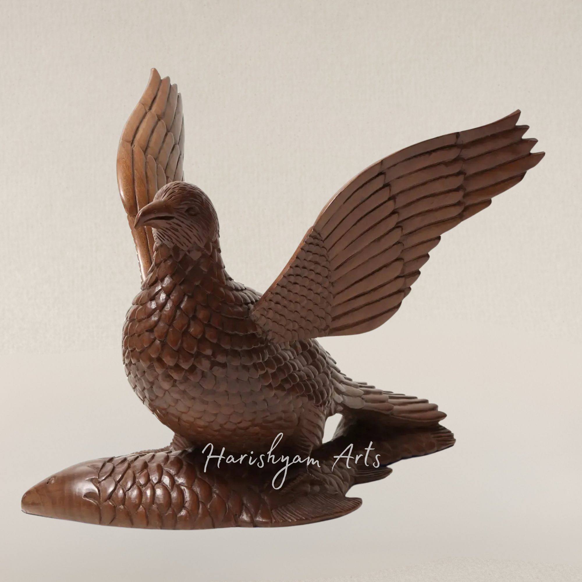 21" Walnut Wood Eagle Masterpiece Capturing a Fish Rustic Home Display