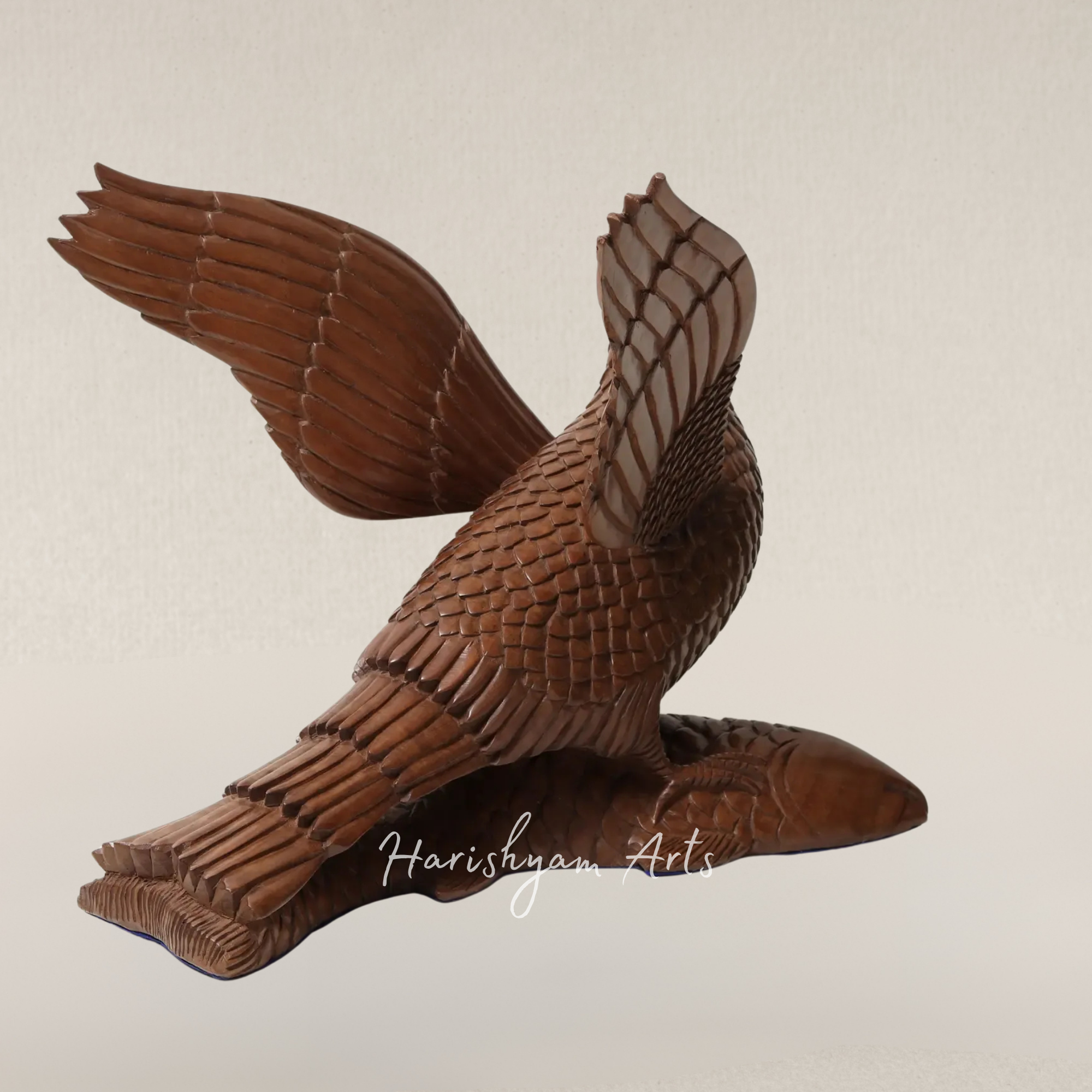 21" Walnut Wood Eagle Masterpiece Capturing a Fish Rustic Home Display