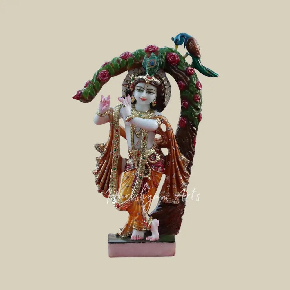 21" Krishna Under The Branch Of Tree vietnam Marble Statue