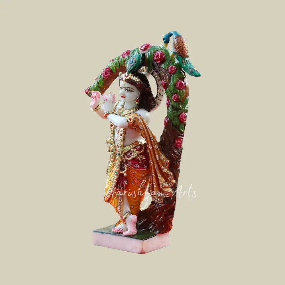 21" Krishna Under The Branch Of Tree vietnam Marble Statue