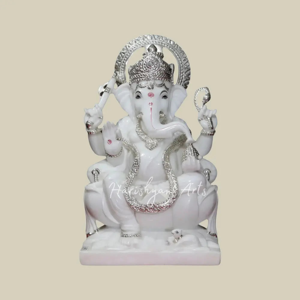 21" Pure White Vietnam Marble Ganesha Moorti